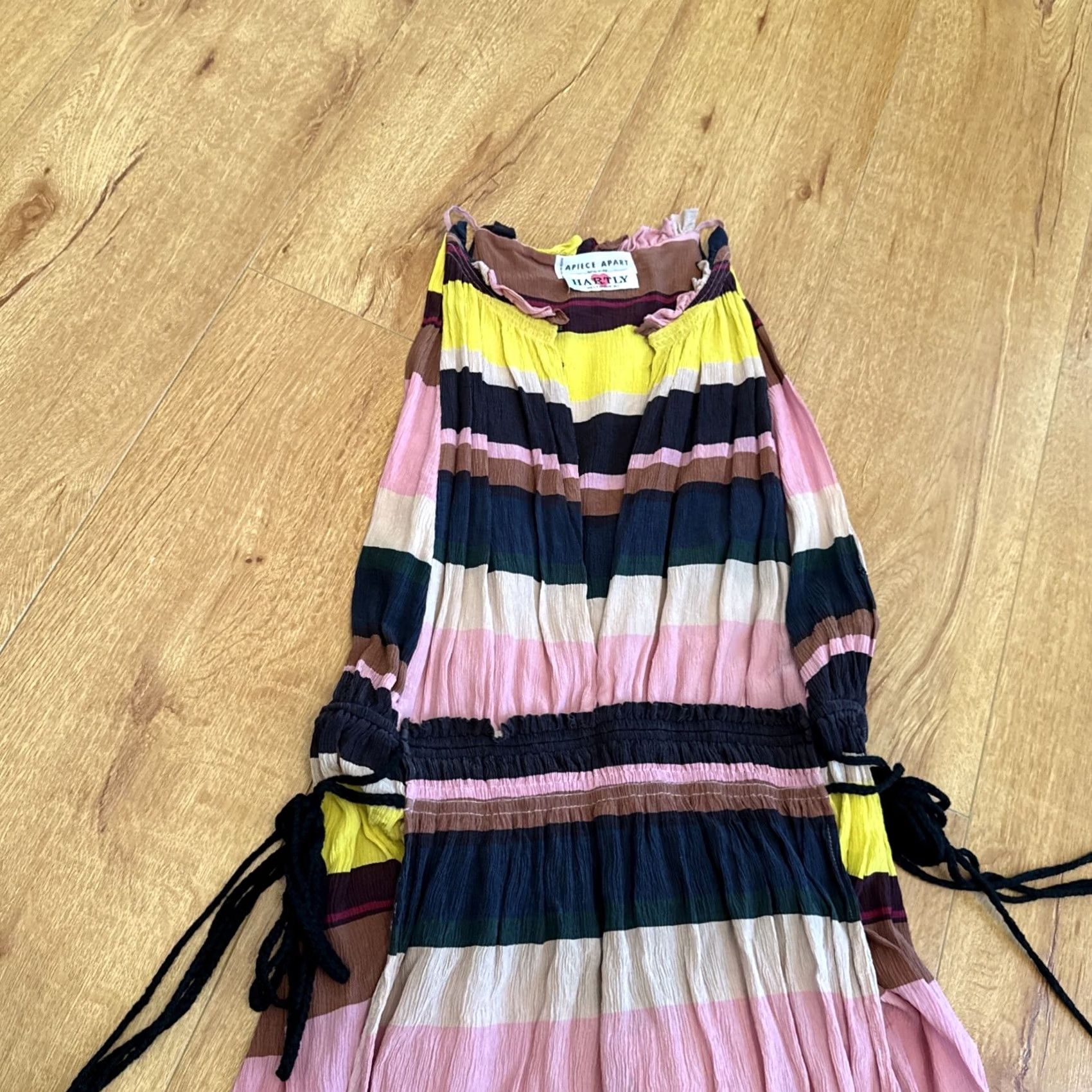 Apiece Apart Apiece Apart La Rosa Midi Dress 6 Striped Silk Chiffon Layered Boho Tassel Dress Woman A-Line Sundress Yellow Silk Chiffon 6 Size M / US 6-8 / IT 42-44 - 5 Thumbnail