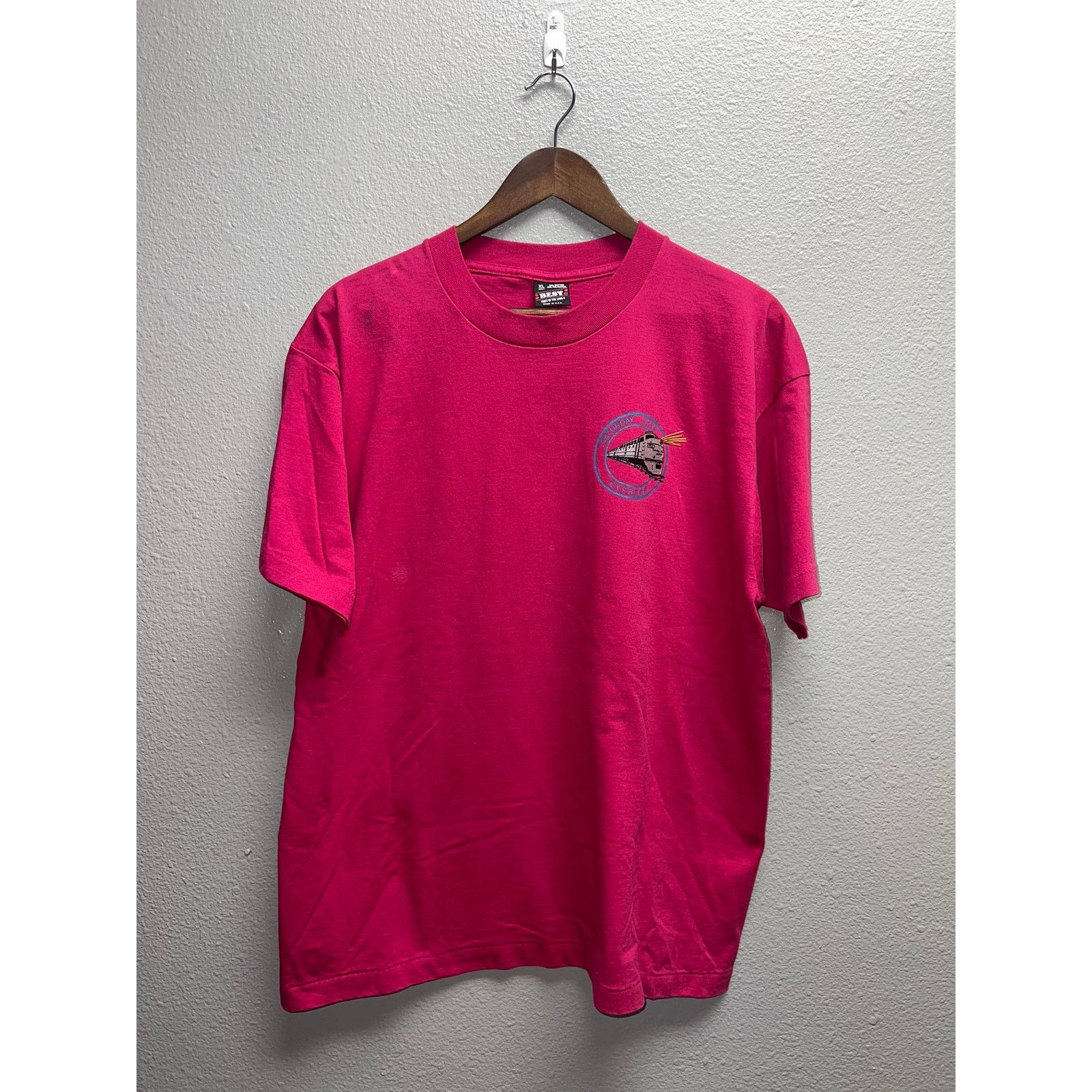 Fruit Of The Loom Vintage Saturday Nite Express Shirt Night Pink Tee 90s XL Size US XL / EU 56 / 4 - 1 Thumbnail