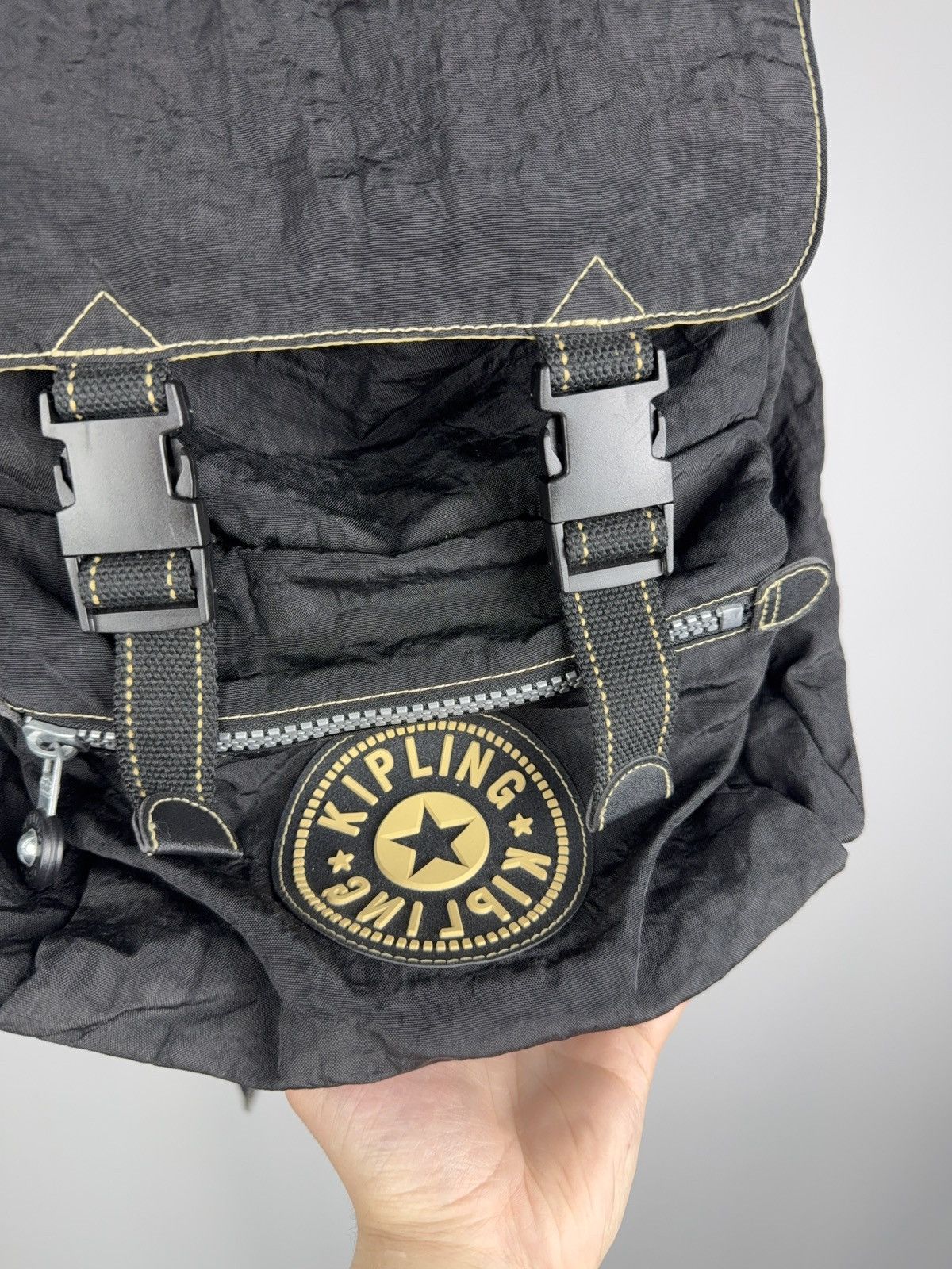 Vintage Kipling Backpack Black Outdor Nylon Y2K Big Logo Rucksack Size ONE SIZE - 12 Thumbnail