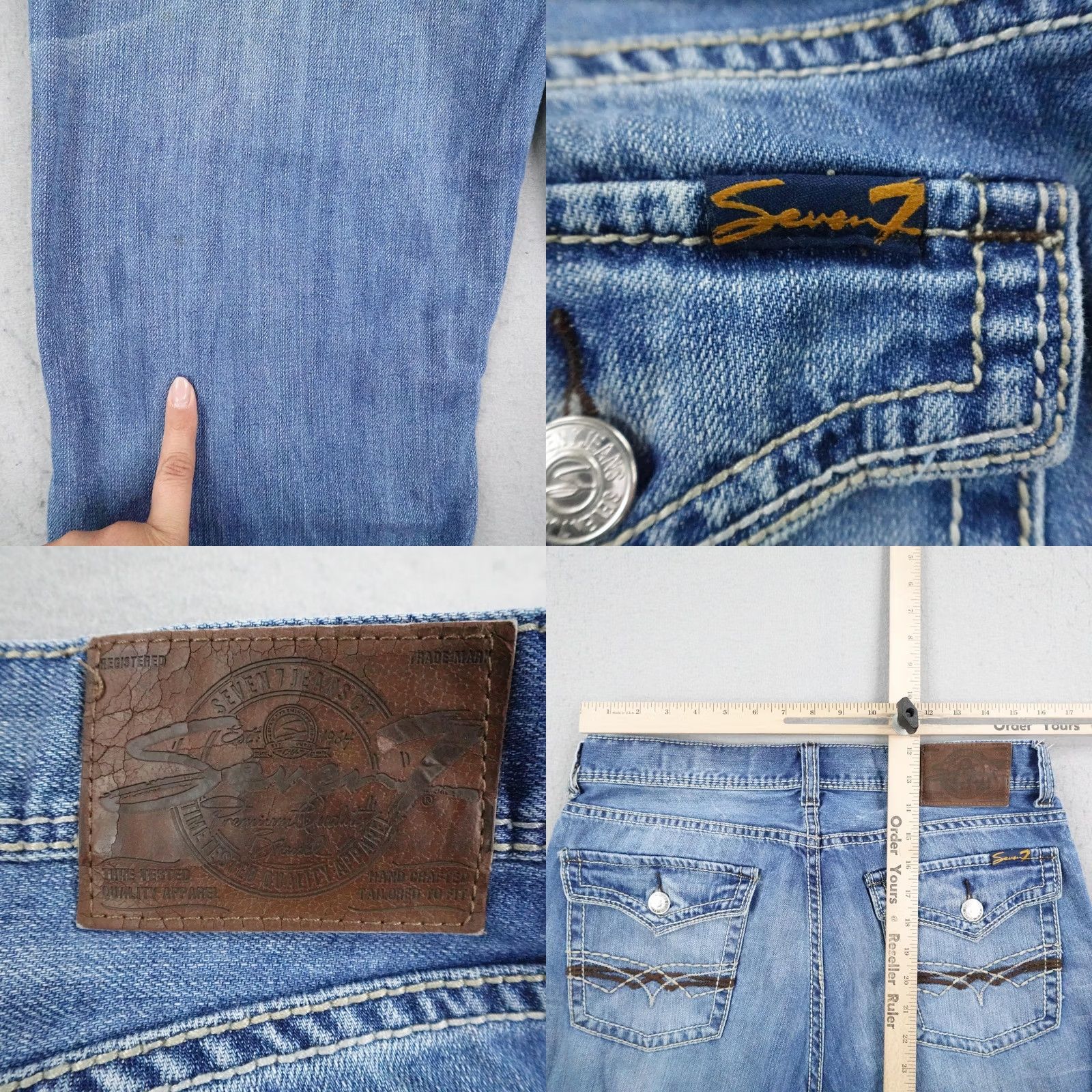 Vintage Seven 7 Jeans Mens 34x32 Blue Denim Light Bootcut Embroidered Flap Pockets Faded Vintage No Size US 34 / EU 50 - 8 Thumbnail
