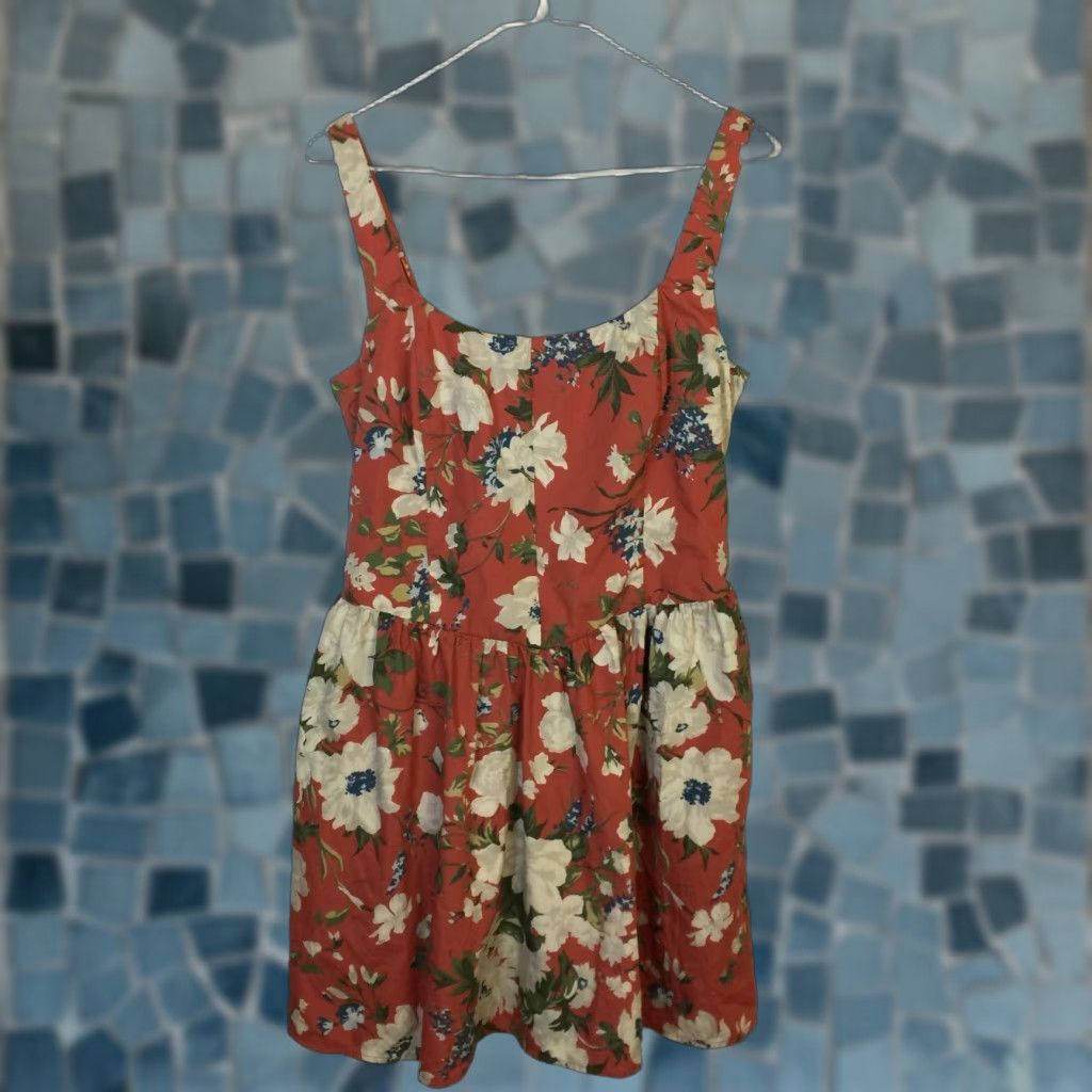 Abercrombie & Fitch Romper Dress LT Woman Tall Rust Floral Sleeveless Smocked