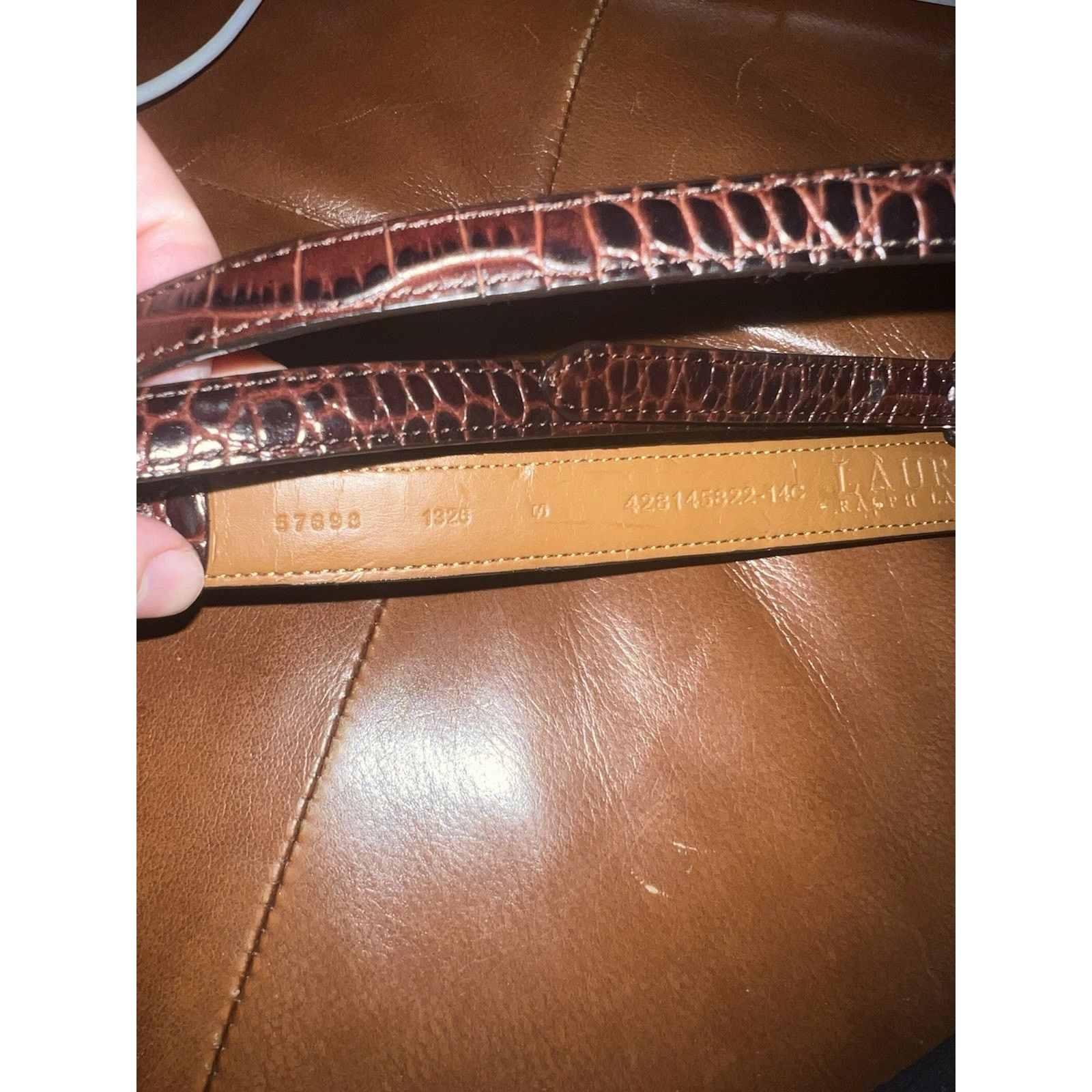 Lauren Ralph Lauren Ralph Lauren Tri-Strap Croc-Embossed Leather Belt Brown Gold Size ONE SIZE - 4 Thumbnail