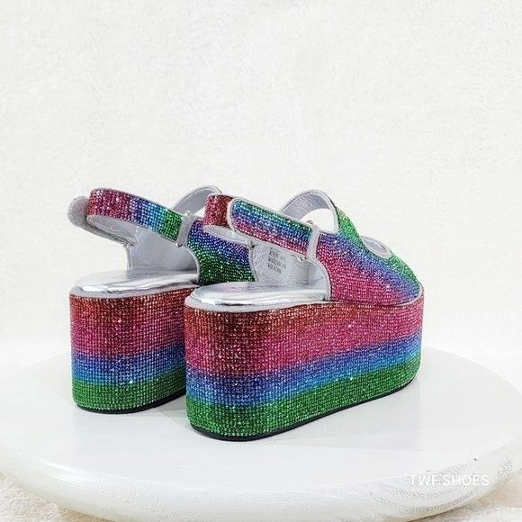 Other Oh Yeah Multi Color Rainbow 3" Platform Sparkling Rhinestone Size US 10 / IT 40 - 5 Thumbnail
