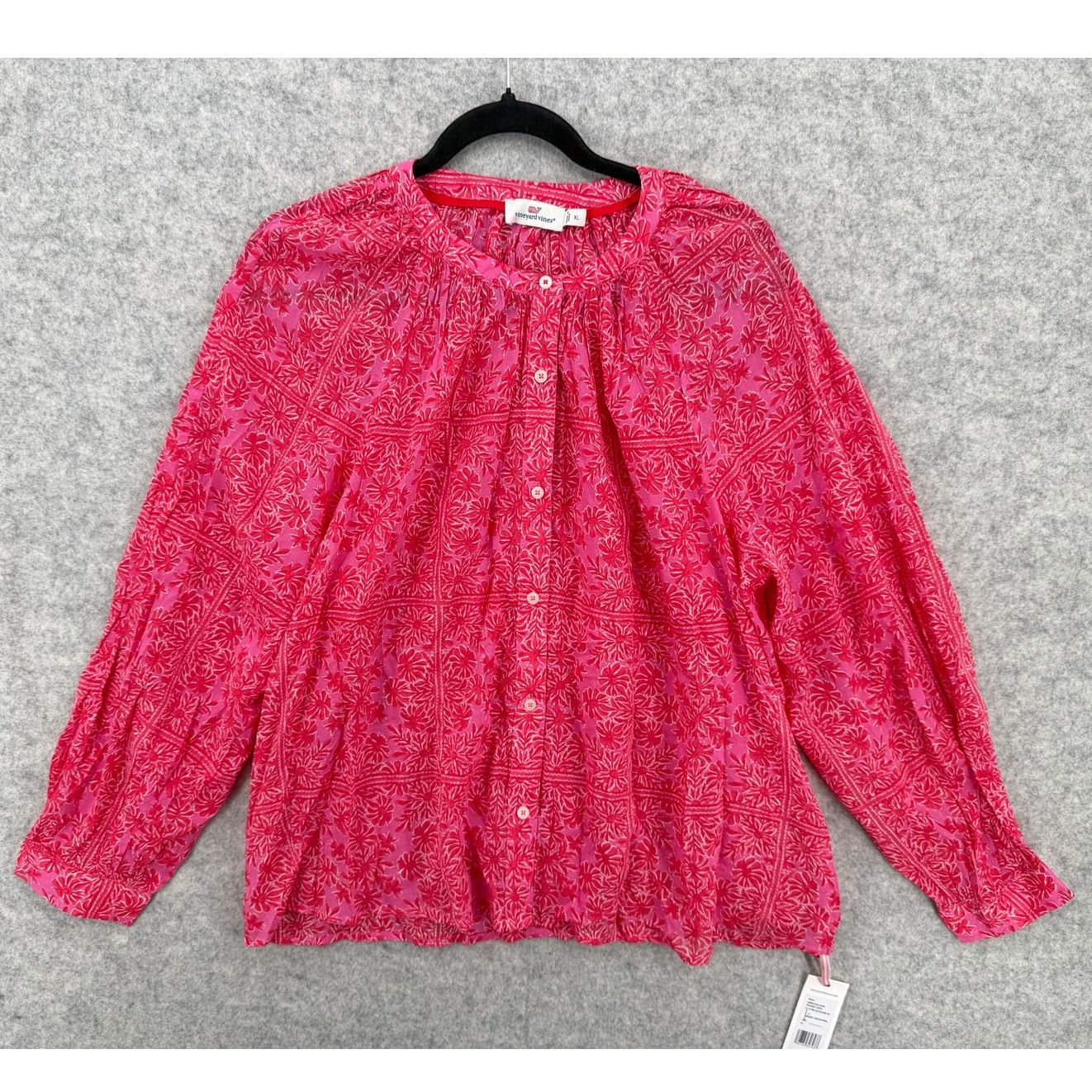 NWT Vineyard Vines Scarf Coral Pink Button-Front Blouse