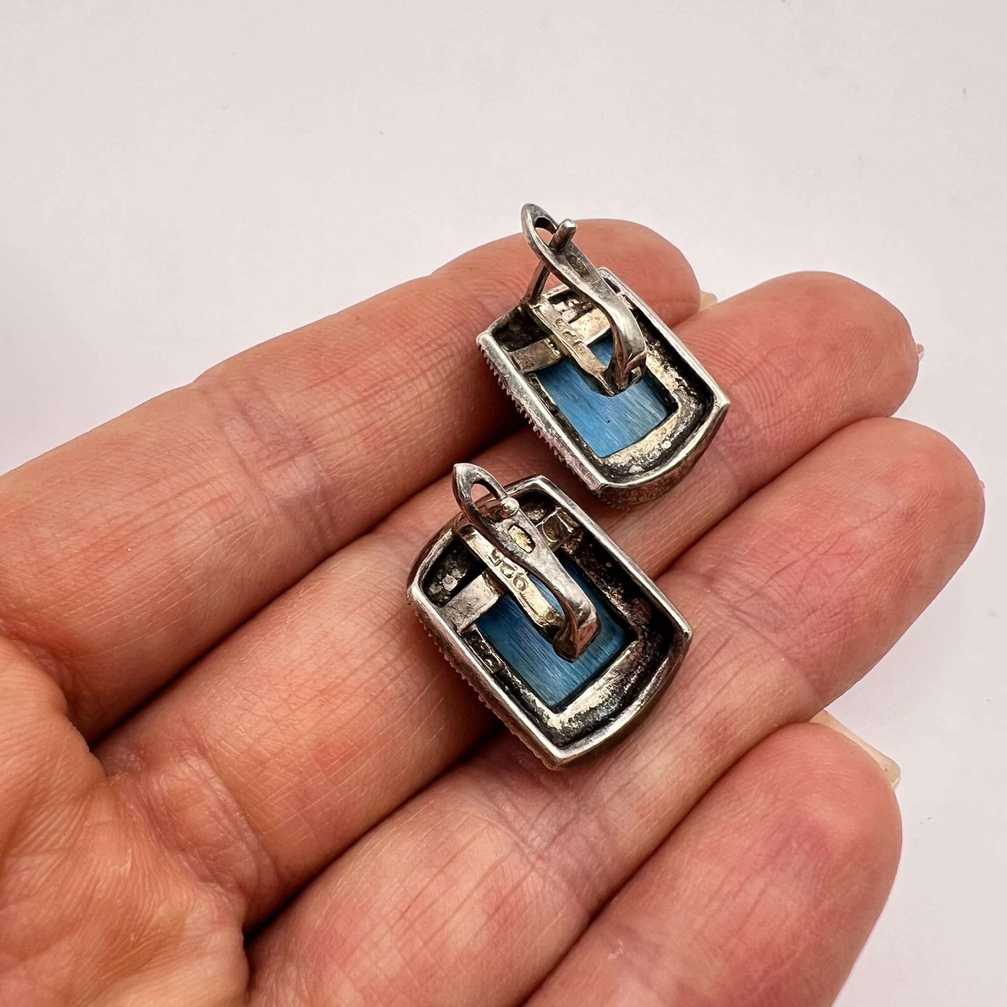 Vintage Vintage Sterling Silver Jewelry Earrings Turquoise Stone Size ONE SIZE - 3 Thumbnail