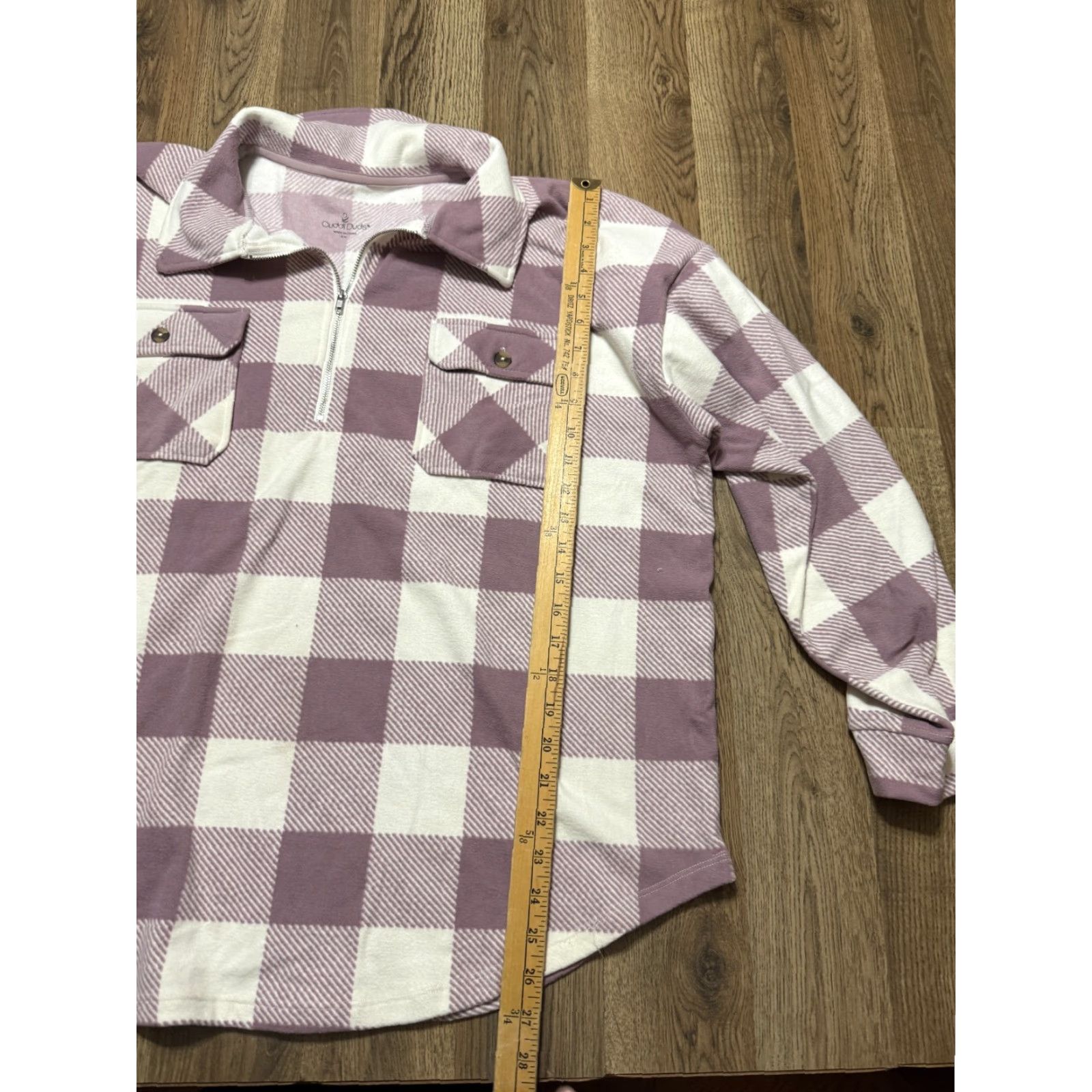 Vintage Cuddl Duds Sweater Womens 1X Purple White Plaid Quarter Zip Pullover Size XL / US 12-14 / IT 48-50 - 7 Thumbnail