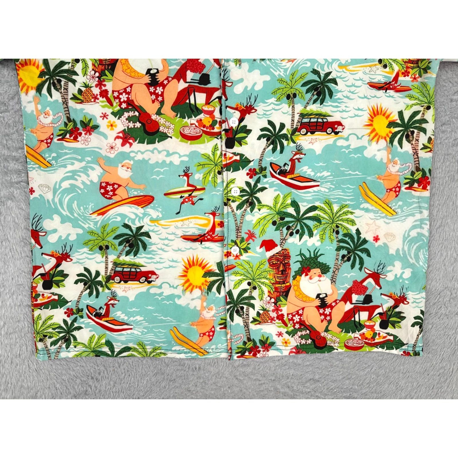 Vintage Hawaiian Christmas Shirt Adult Medium Blue Santa Reindeer Surf Palm Polyester Graphic Print Size US M / EU 48-50 / 2 - 5 Thumbnail