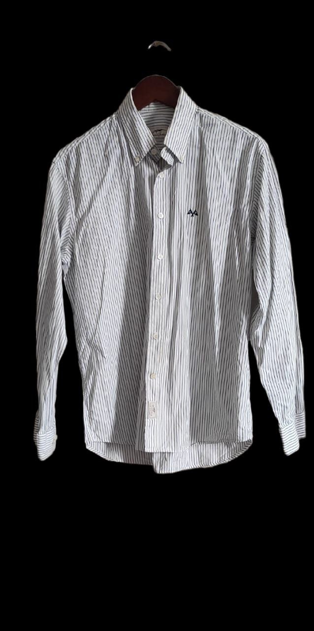 Thomas Burberry Men's White Striped Cotton Button Down Shirt