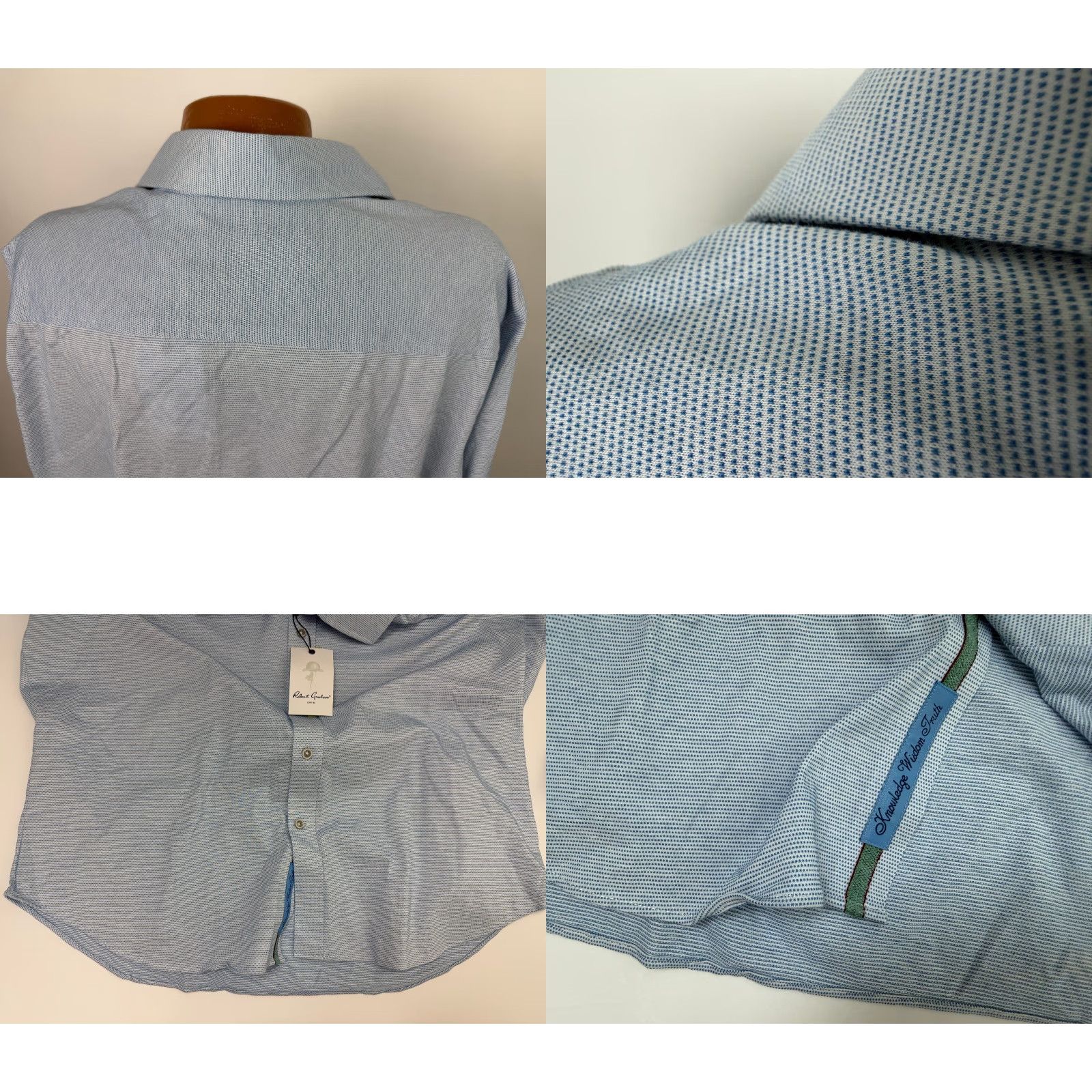 Robert Graham Robert Graham Shirt 2XL Mens Blue Cotton Button-Up Long Sleeve Pique Stretch Size US XXL / EU 58 / 5 - 8 Thumbnail