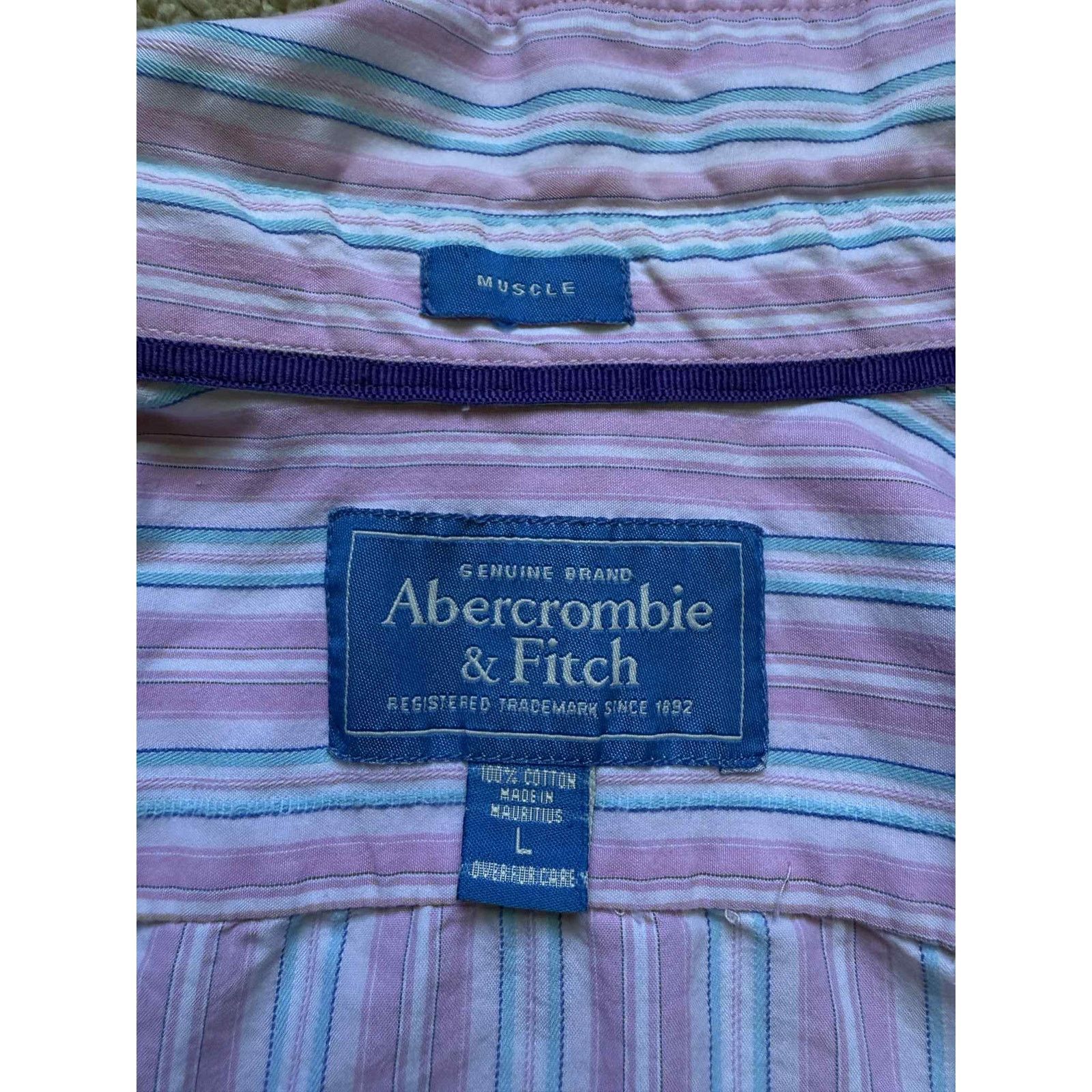 Abercrombie & Fitch Abercrombie & Fitch Muscle Striped Button-Down Shirt Pink L Size US L / EU 52-54 / 3 - 2 Thumbnail