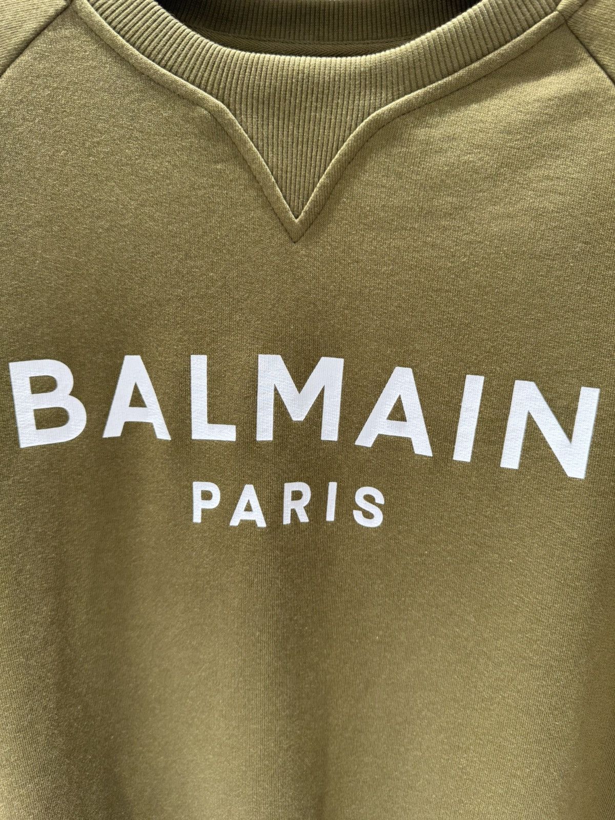 Balmain 95New Paris Logo Crew Sweatshirt - Khaki, XL Size US XL / EU 56 / 4 - 9 Thumbnail