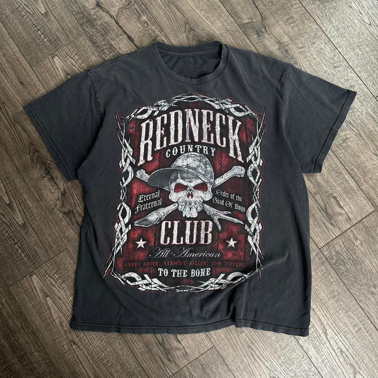 Vintage Vintage Black Faded Thrashed Red Neck Skull Graphic Shirt Size US M / EU 48-50 / 2 - 1 Thumbnail