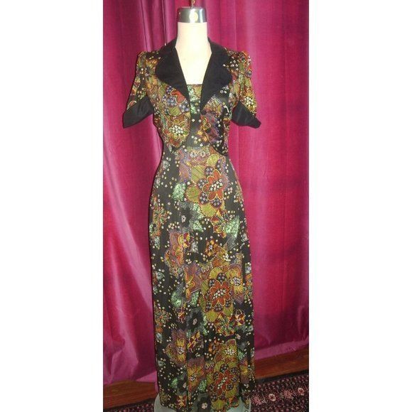 Other 1970' Vintage Full Length wJacket Beautiful Black floral Pr Size S / US 4 / IT 40 - 4 Thumbnail