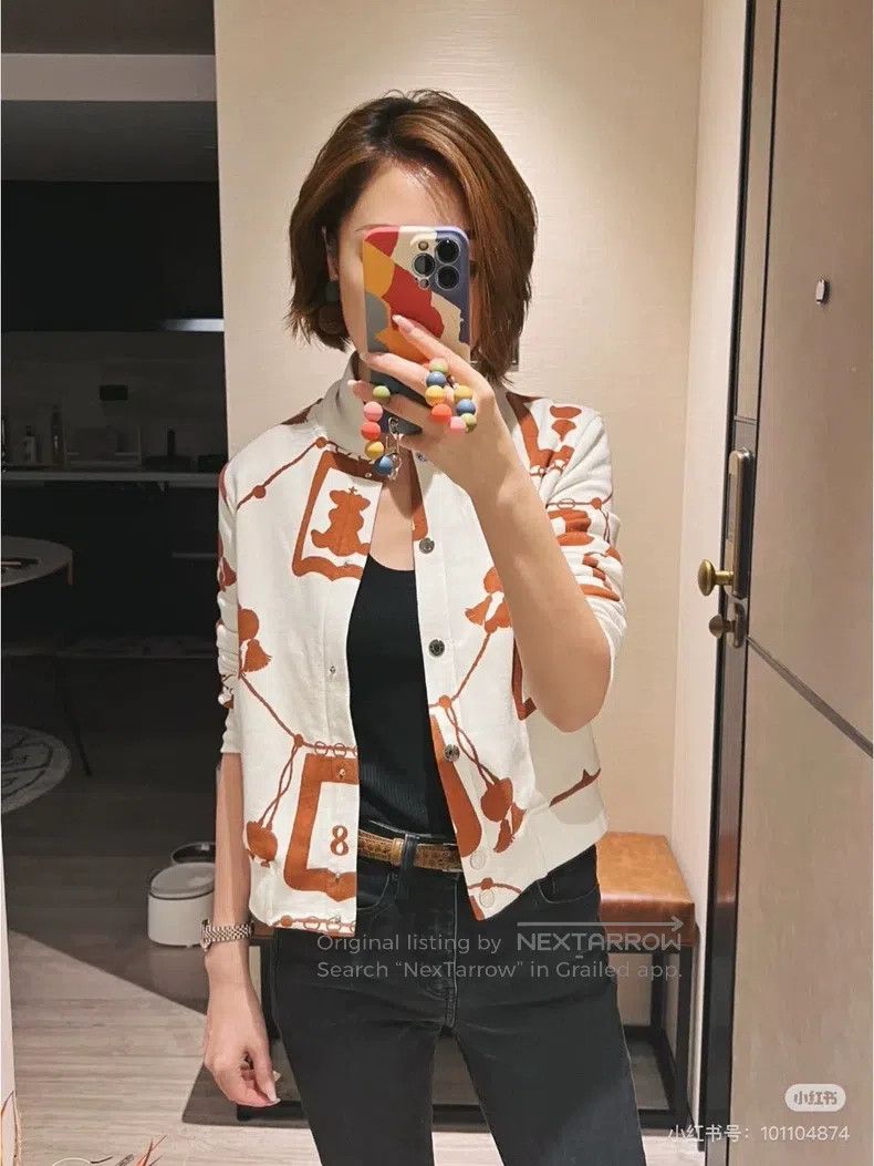 Hermes Hermes White Printed Jacket Size XXS / US 00 / IT 34 - 6 Thumbnail