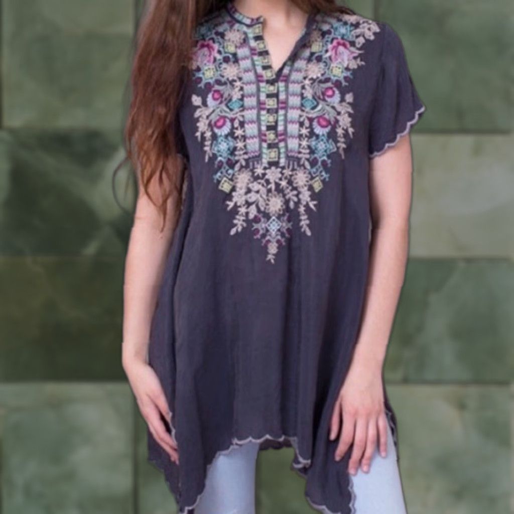Johnny Was Johnny Was Tunic Womens XL Multicolor Embroidered Floral Bohemian Cupro Breathable Lightweight Round Neck Short Sleeve Size XL / US 12-14 / IT 48-50 - 1 Thumbnail