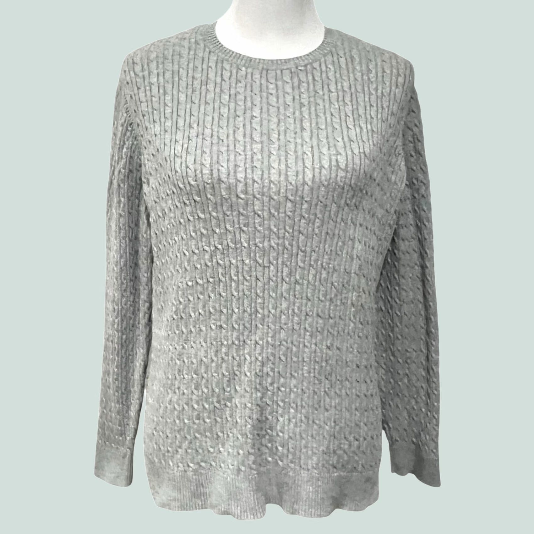 Lands' End Lands’ End Sweater Womens L 100% Cotton Cable Knit Gray Lightweight Crew Neck Pullover Mens? Womens Size L / US 10 / IT 46 - 1 Thumbnail