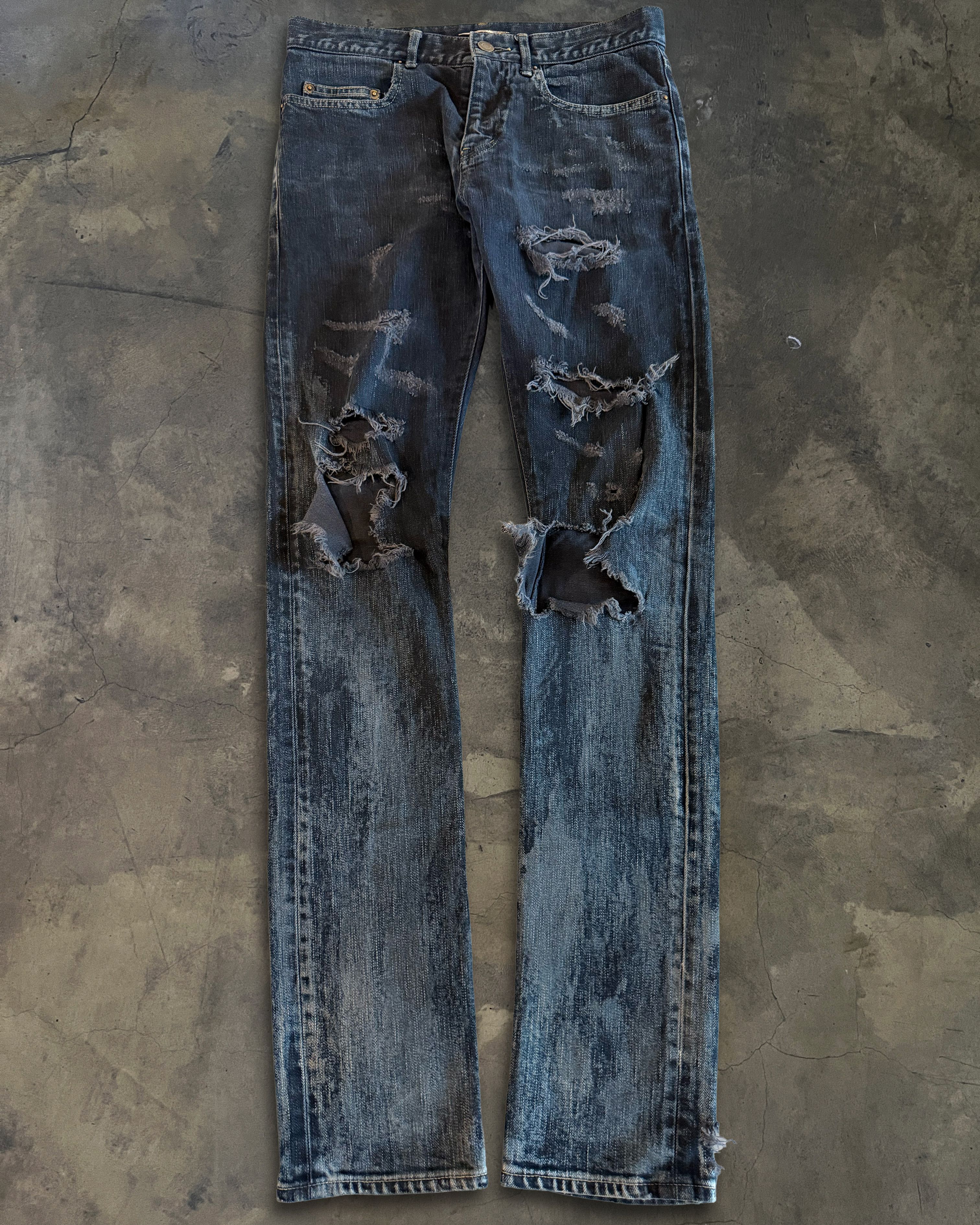 Saint Laurent Paris SAINT LAURENT FW2014 RUNWAY OIL STAIN JEANS Size US 29 - 1 Thumbnail