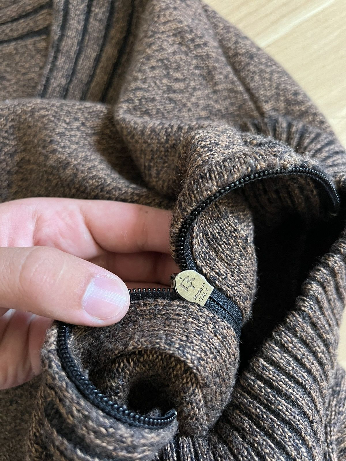 Designer × Vintage Vintage dolce Gabbana style zip sweater punk brown 90s Size US L / EU 52-54 / 3 - 5 Thumbnail