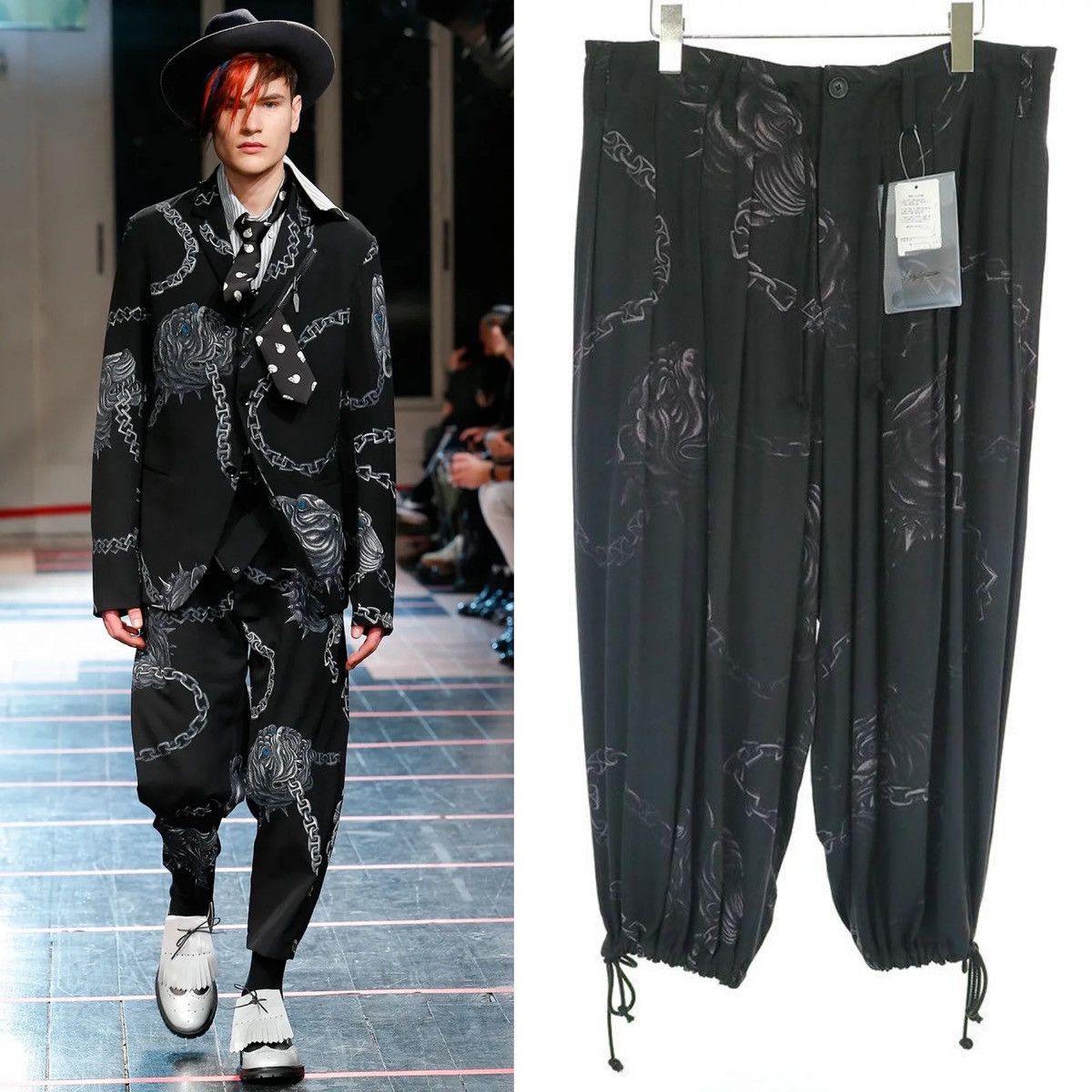 Yohji Yamamoto Yohji Yamamoto Black Scandal Celtic Chain Print Ballon Pants Size US 34 / EU 50 - 1 Thumbnail