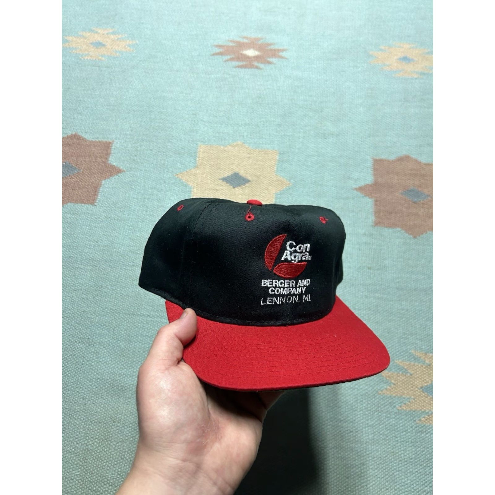 Vintage VINTAGE 80s 90s Snapback hat cap Con Agra Berger company Michigan Black red Yupoong Adjustable Snapback Men 90s Theme Mens Size ONE SIZE - 2 Thumbnail