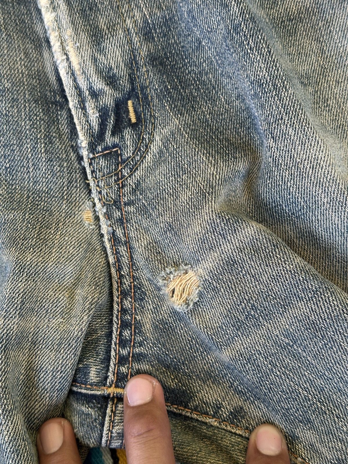 Kapital Trashed Distress Vintage Edwin 505X Selvedge Denim 31x41 Size US 31 - 7 Thumbnail