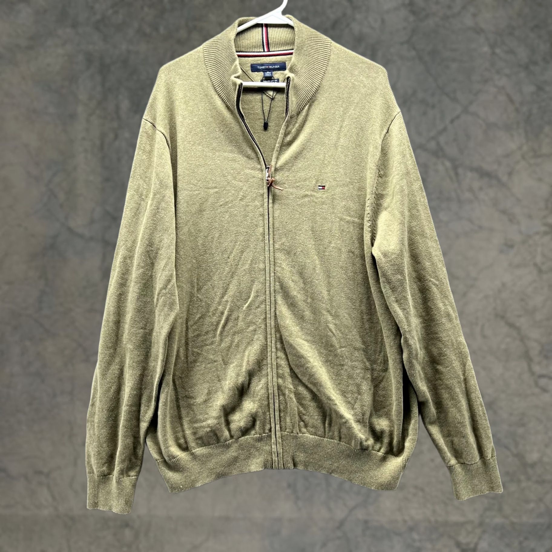 Tommy Hilfiger VINTAGE Tommy Hilfiger Sweater Men XL Olive Premium Cotton Full Zip Bomber Jacket Vtg Size US XL / EU 56 / 4 - 1 Thumbnail