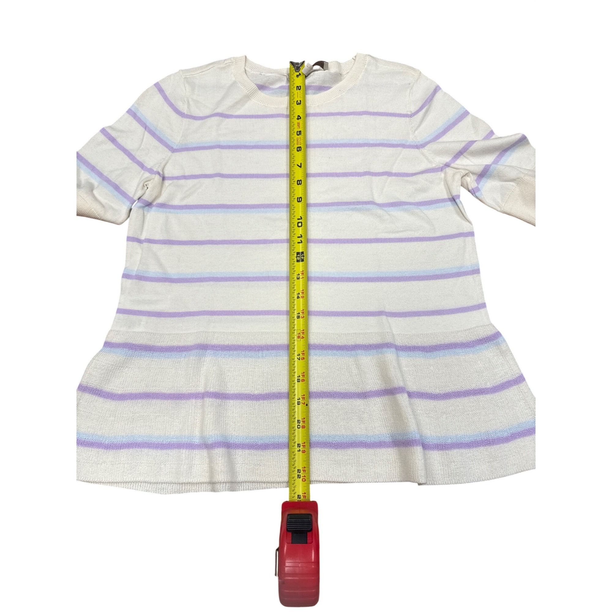 Loft Striped Cream & Lavender Knit Tunic Top With 3/4 Sleeves pet Size ONE SIZE - 4 Thumbnail