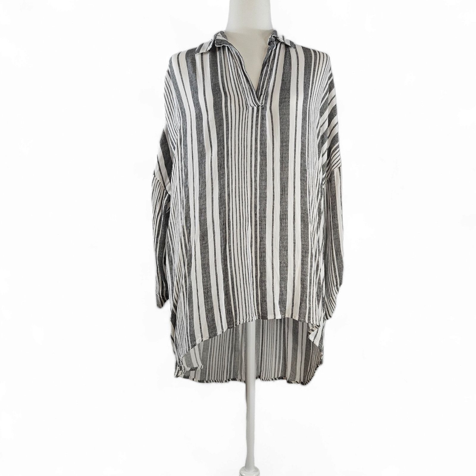 Other GIGIO USA Boho Hi-Lo Striped Blouse Sz. L Gray White Stripe Size L / US 10 / IT 46 - 2 Thumbnail