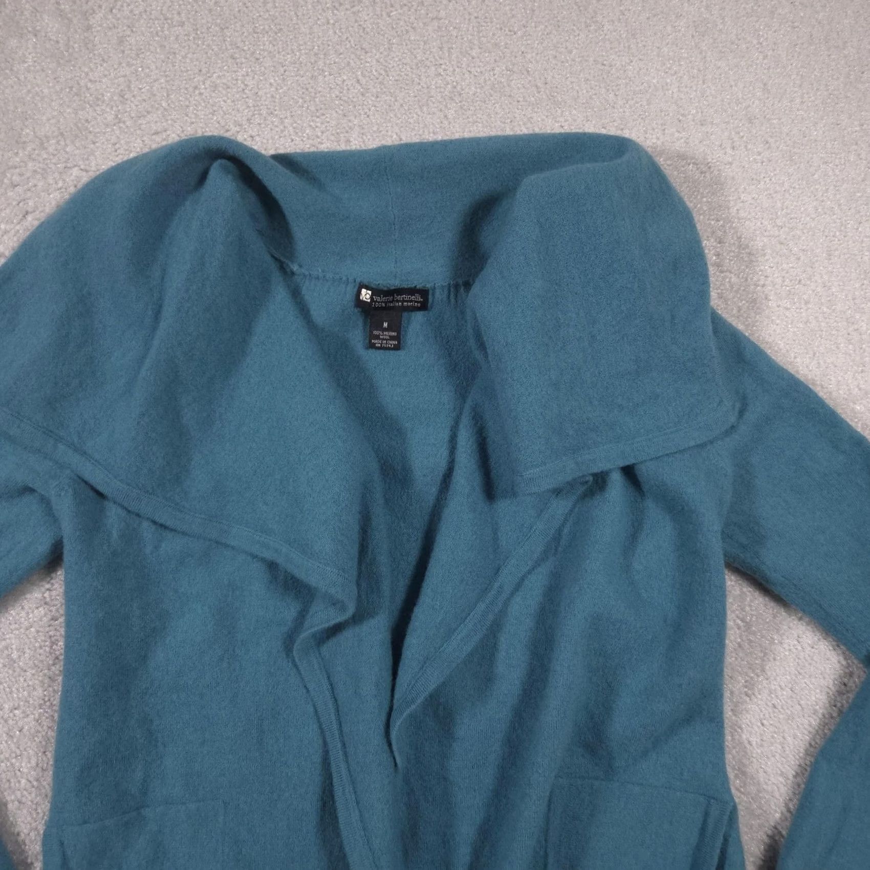 Altea VINTAGE Valerie Bertinelli Sweater Womens Medium Teal Merino Wool Shawl Cardigan Size M / US 6-8 / IT 42-44 - 3 Thumbnail