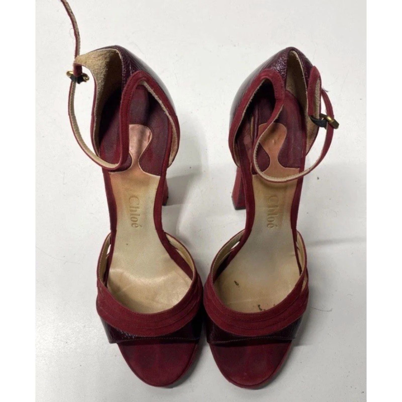 Vintage Chloé Women Red Suede Pump Heels Strap MadeInItaly Size 6.5 EU37 Shoes Womens Pumps Size US 7 / IT 37 - 3 Thumbnail