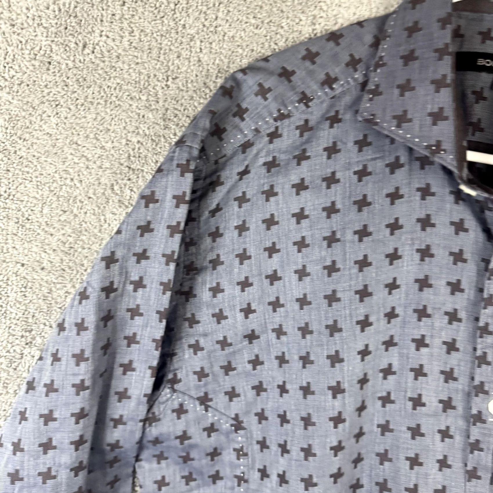 Vintage Bogosse Shirt Mens XL Blue Geometric Long Sleeve Button Front Dress Woven Size 46R - 5 Thumbnail