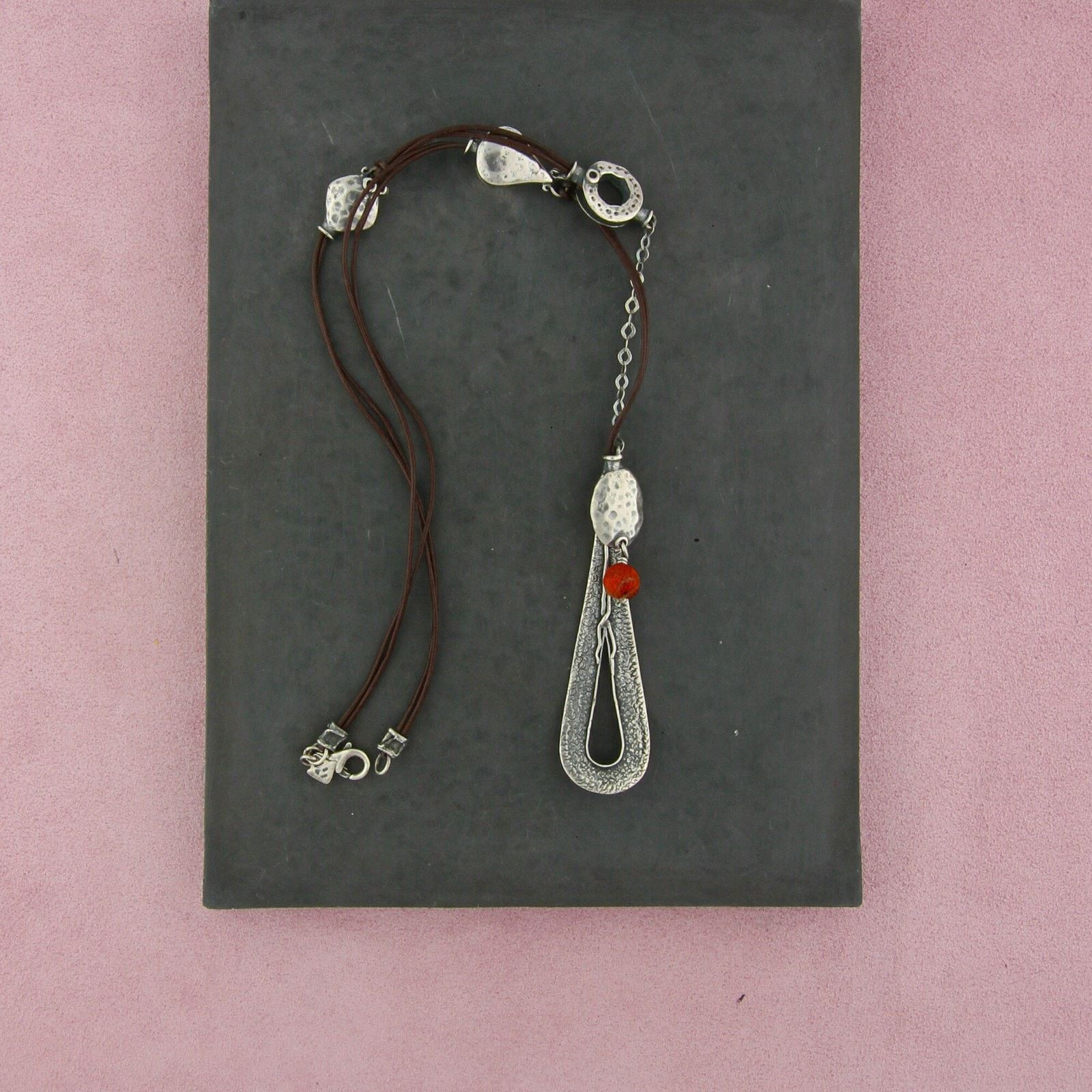 Sterling Silver silpada sterling silver coral leather necklace size 22in Size ONE SIZE - 3 Thumbnail