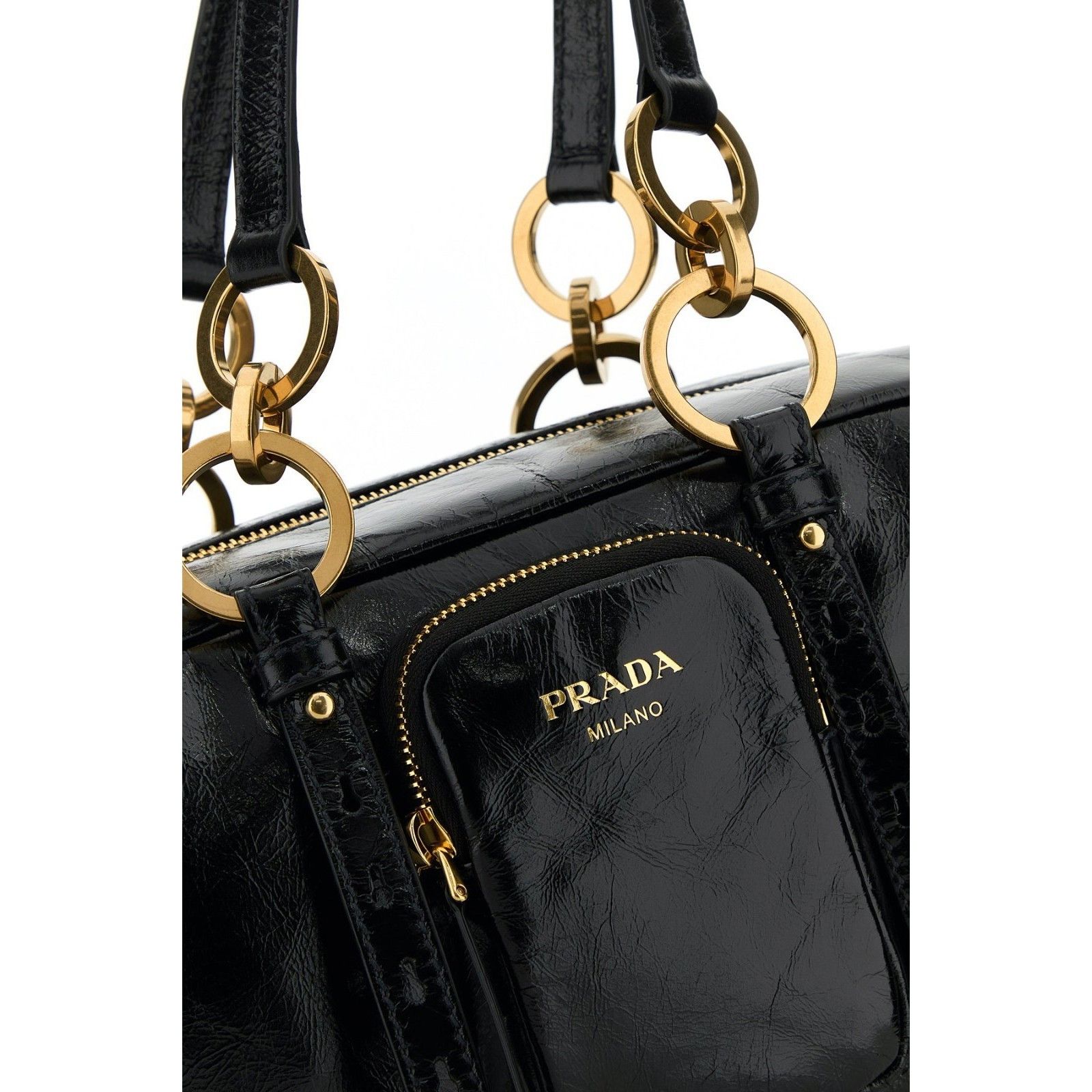 Prada PRADA Gold Ring Detail Black Leather Shoulder Bag New & Auth Size ONE SIZE - 4 Thumbnail