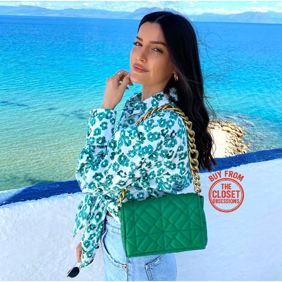 Zara ZARA Green Quilted Chain Shoulder Bag NWT Gold Chain Purse Size ONE SIZE - 6 Thumbnail