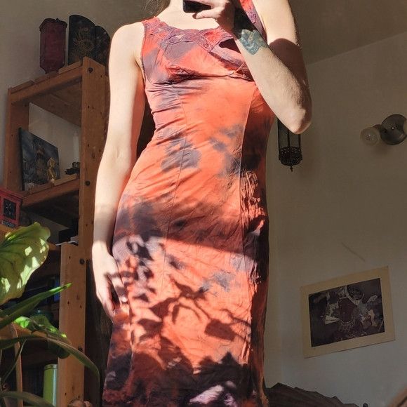 Vintage Vintage Lingerie Glamour Tie Dye Red Lace Slip Dress - S Size ONE SIZE - 3 Thumbnail