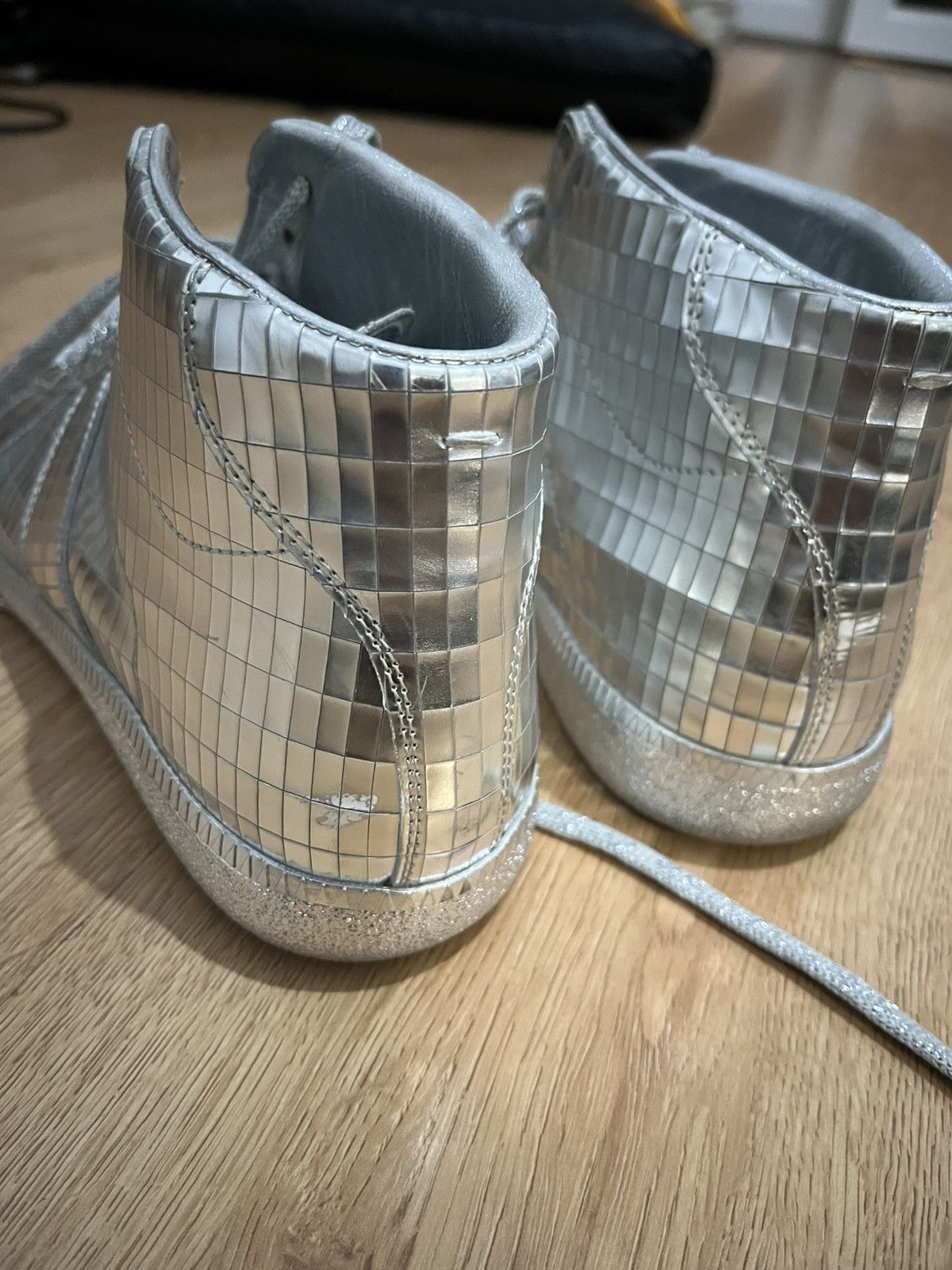 Maison Margiela Maison Margiela Silver Metallic High Top Disco Ball Sneakers Size US 9 / EU 42 - 4 Thumbnail