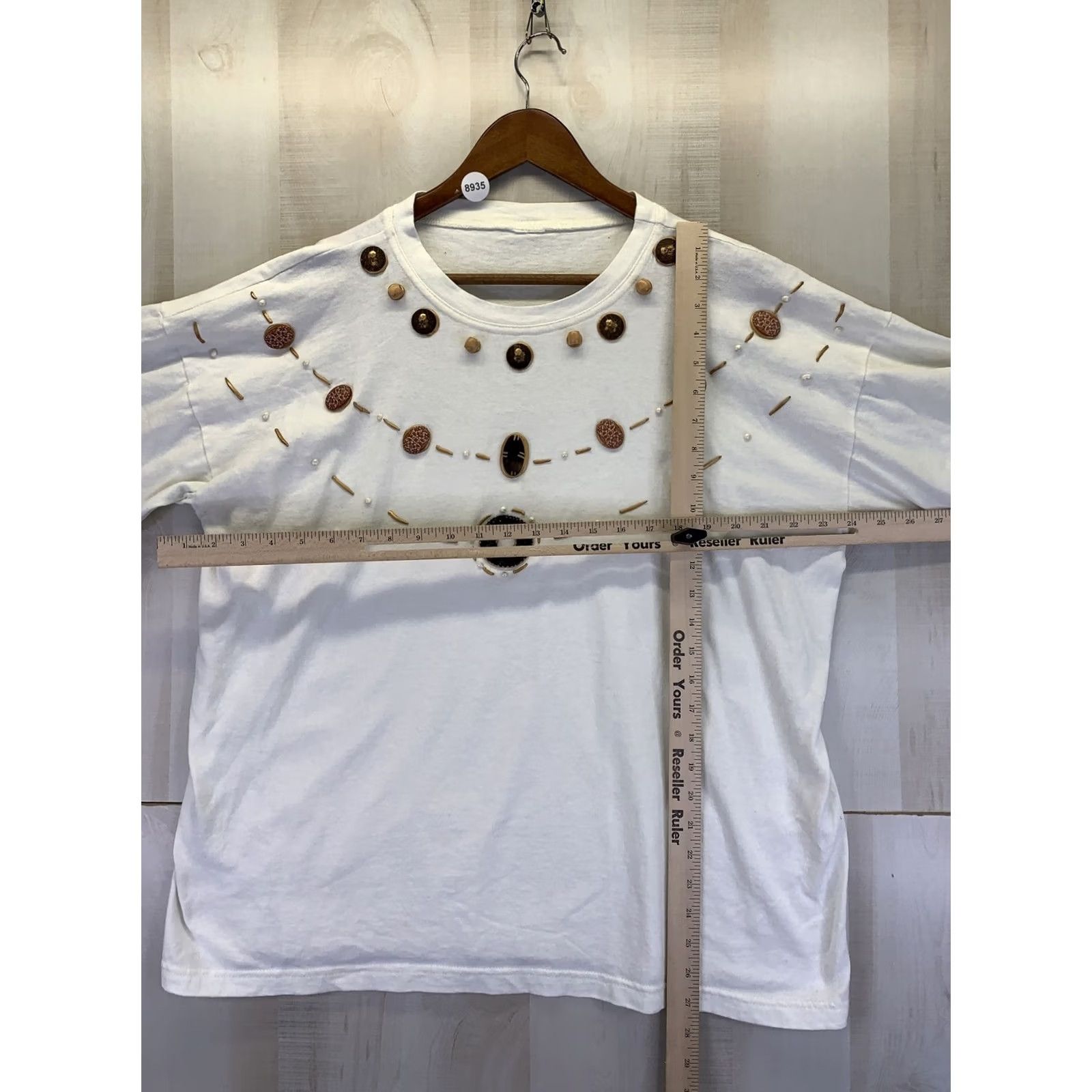 Vintage VINTAGE Gel Art Beaded Womens Handmade T Shirt-8935 Shirt Womens XL White Beaded Art 90s Ceramic? Size XL / US 12-14 / IT 48-50 - 2 Thumbnail