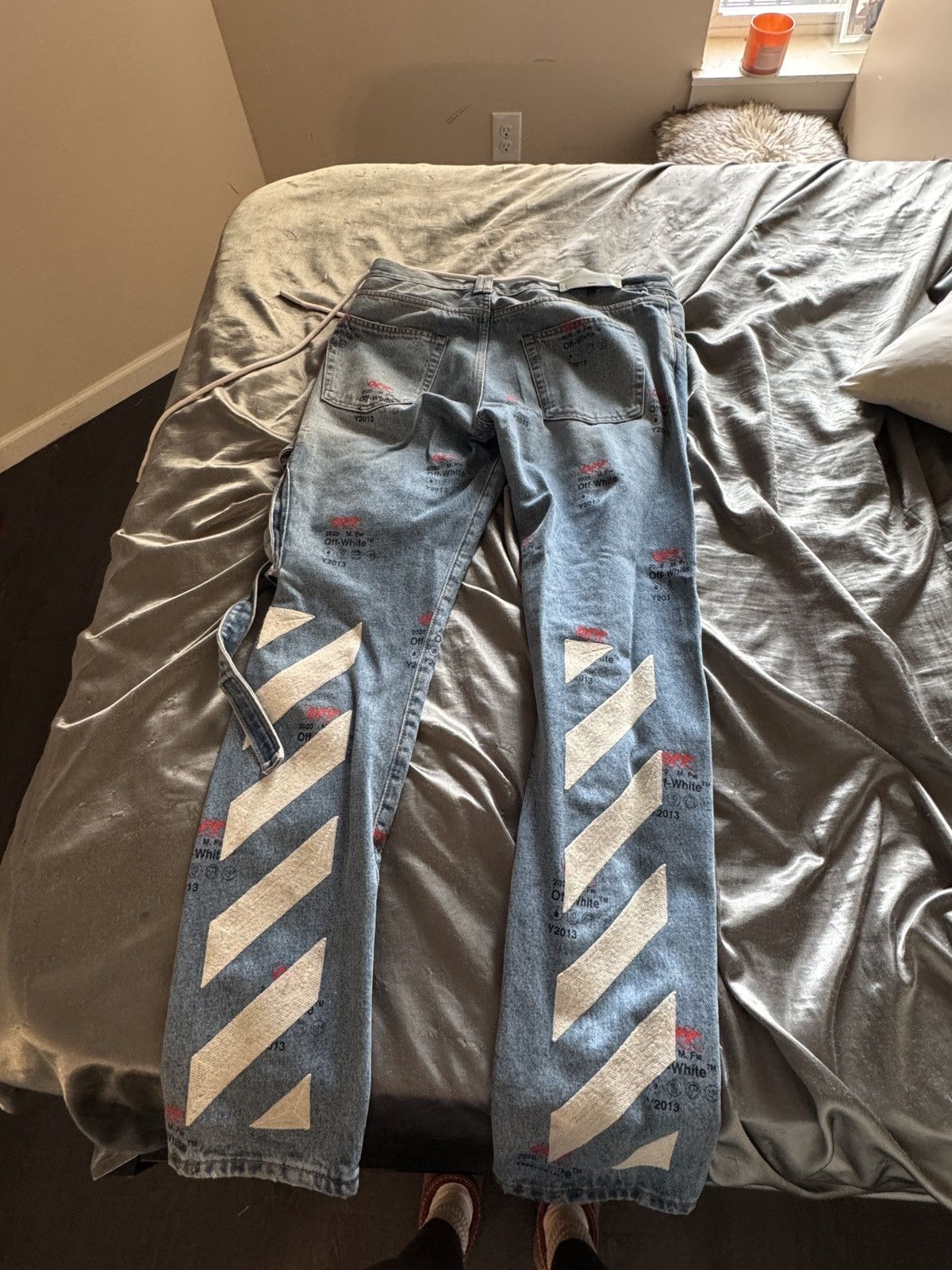 Off-White Off-White - Slim-Fit Printed Denim Jeans - Blue Size US 29 - 5 Thumbnail