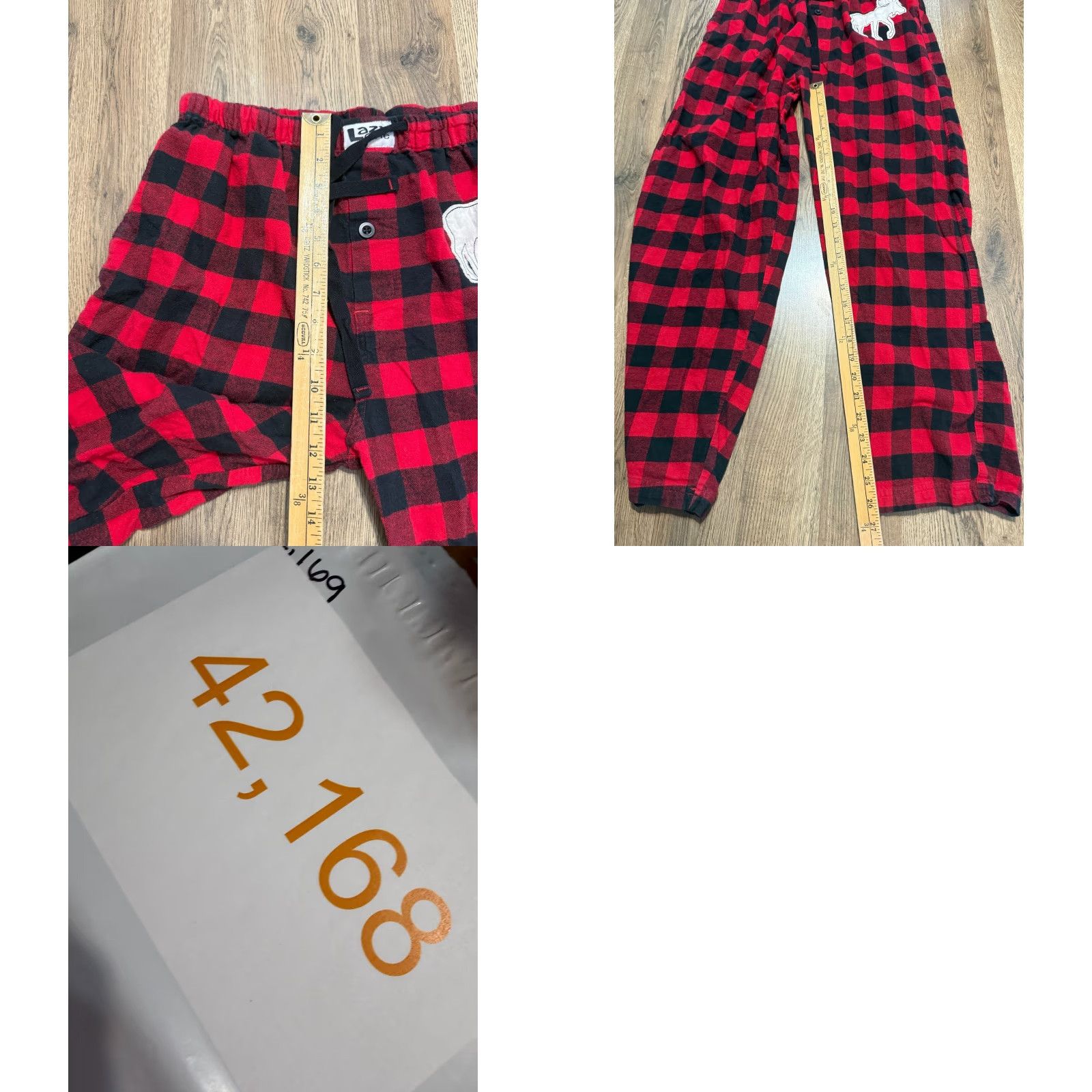 Vintage Lazy One Pants Men's Medium Black Red Checkered Sleepwear Pants Tie Waist Pajama Pants Mens Regular 100% Cotton Size US 31 - 8 Thumbnail