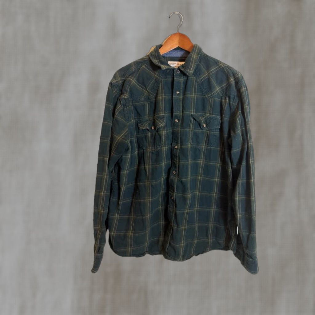 Cody James Cody James Men’s Large Long Sleeve Green Plaid Pearl Snap Flannel Shirt Size US L / EU 52-54 / 3 - 1 Thumbnail