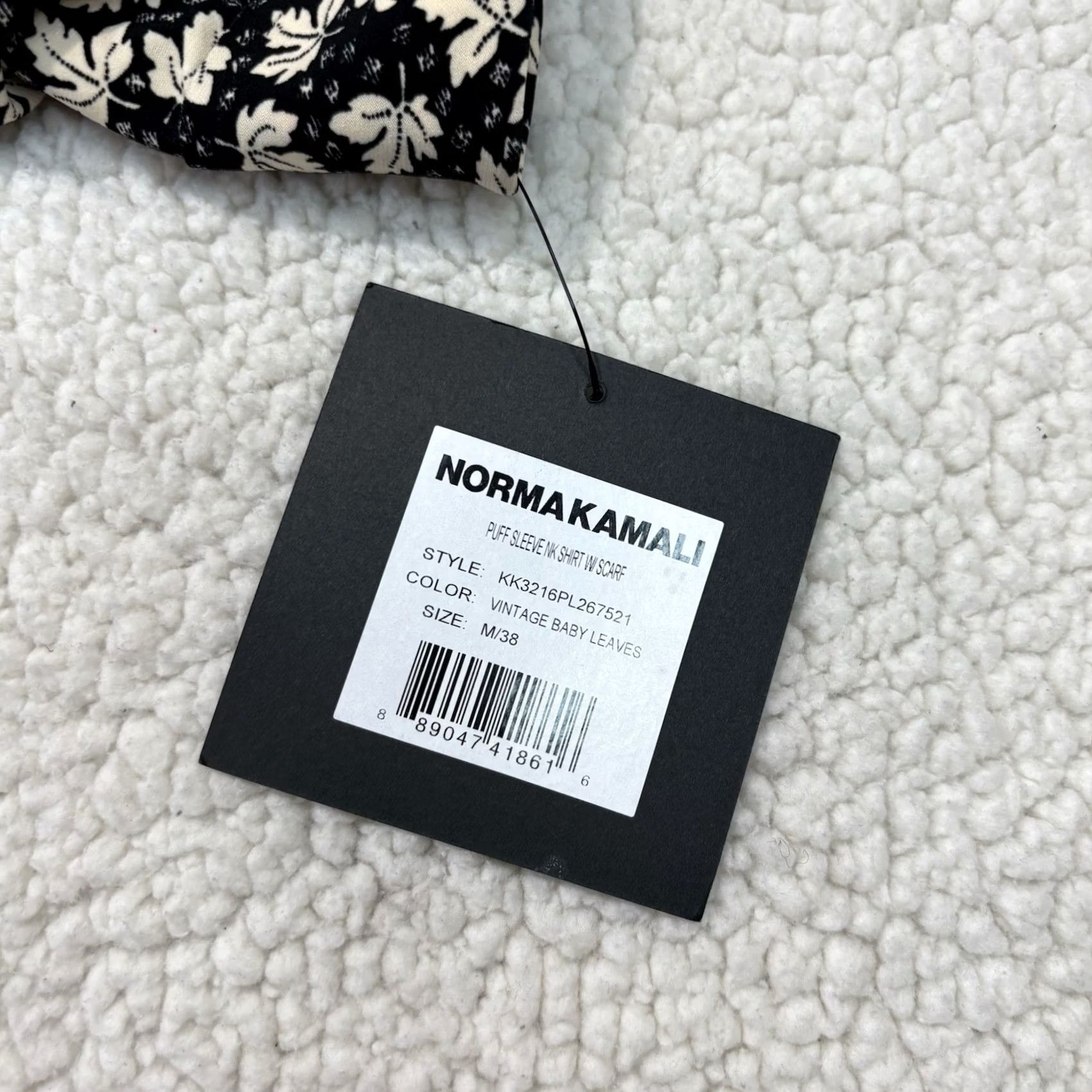 Norma Kamali Norma Kamali Blouse Puff Sleeve Scarf NWT M Black Ivory Leaves Stretch Jersey Polyester Spandex Women's Office Autumn Size M / US 6-8 / IT 42-44 - 5 Thumbnail