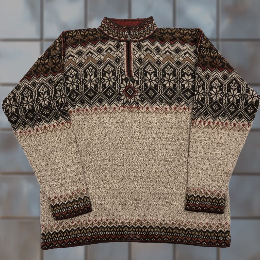 Vintage VINTAGE Intiwara Alpaca Men's L Fair Isle Quarter Zip Mock Neck Sweater 90s Size US L / EU 52-54 / 3 - 1 Thumbnail
