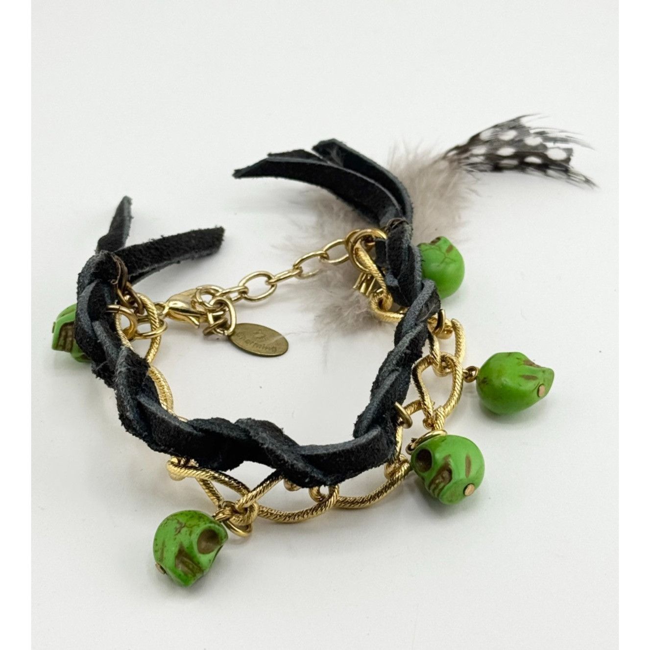 Vintage Vintage suede braided Halloween green Howlite stone skull ch Size ONE SIZE - 1 Thumbnail
