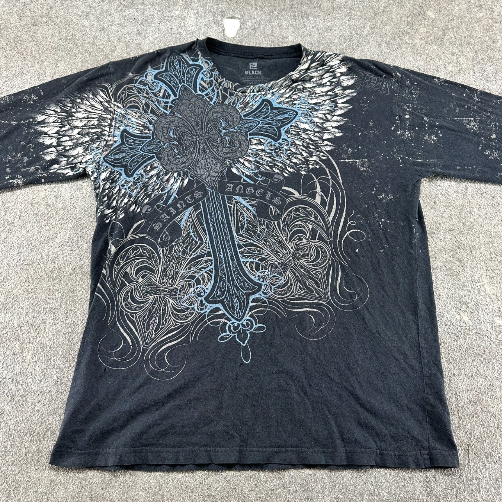 Vintage VINTAGE Buckle Shirt Mens XL Black Wings Cross Cyber Skater Emo Goth Y2K XS? Wait. Size US XL / EU 56 / 4 - 3 Thumbnail