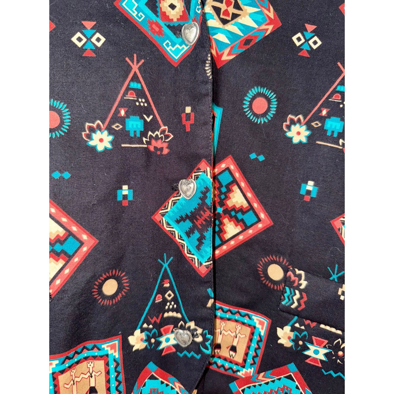 Vintage VINTAGE Aztec Western Vest Cowboy Black Teal Country Small Size S / US 4 / IT 40 - 4 Thumbnail