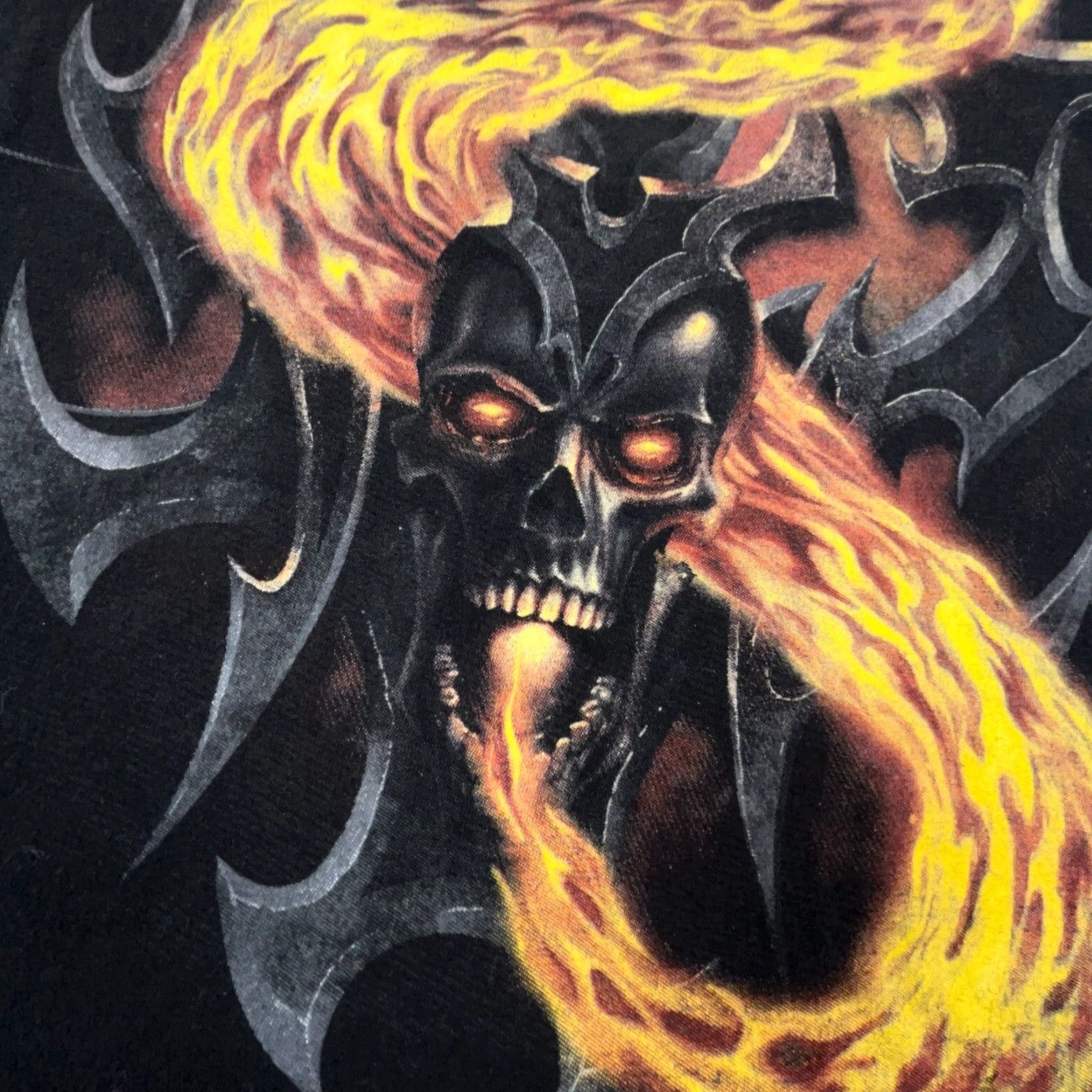 Vintage VINTAGE Spiral T-Shirt Men L Black Skull Fire Flames Dragon Tattoo Shirt Size US L / EU 52-54 / 3 - 5 Thumbnail