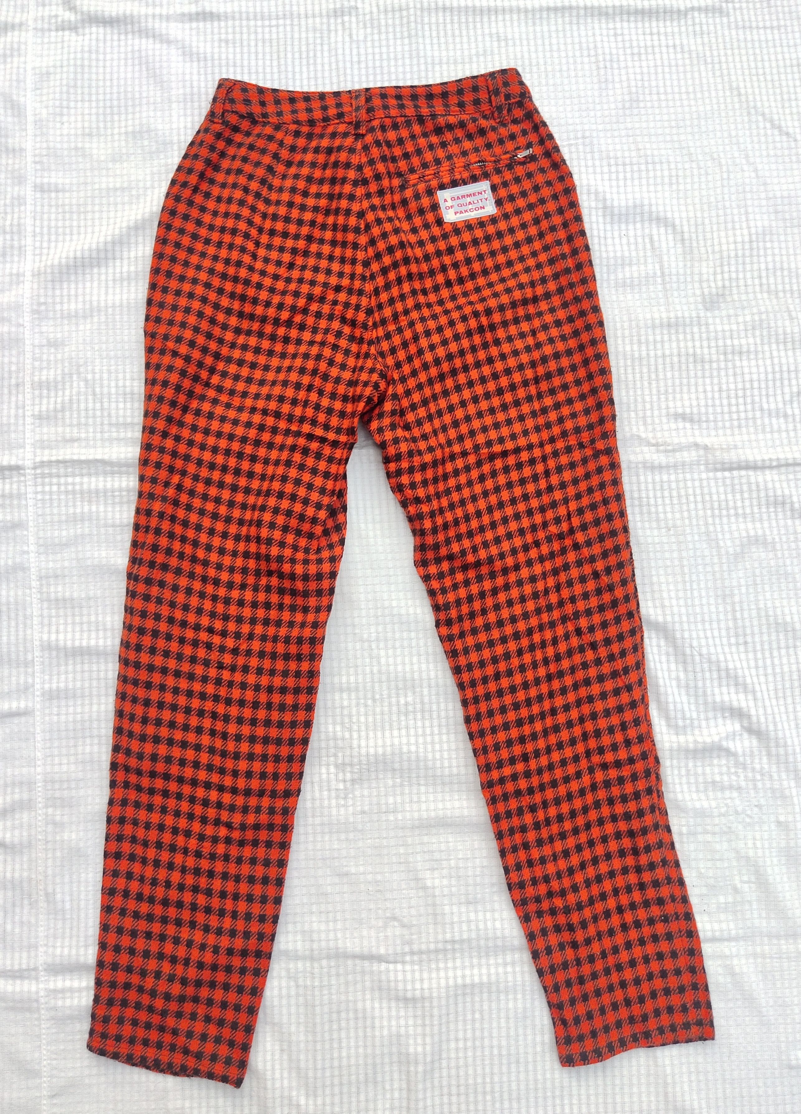 Japanese Brand (P154) Pakcon Orange Black Buffalo Plaid Taper Pants Size 25" / US 0 / IT 36 - 6 Thumbnail