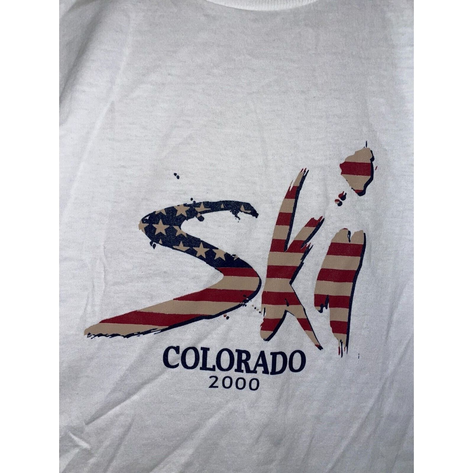 Jerzees Y2K Colorado Ski Shirt Skiing American Flag White L Tee Size US L / EU 52-54 / 3 - 2 Thumbnail