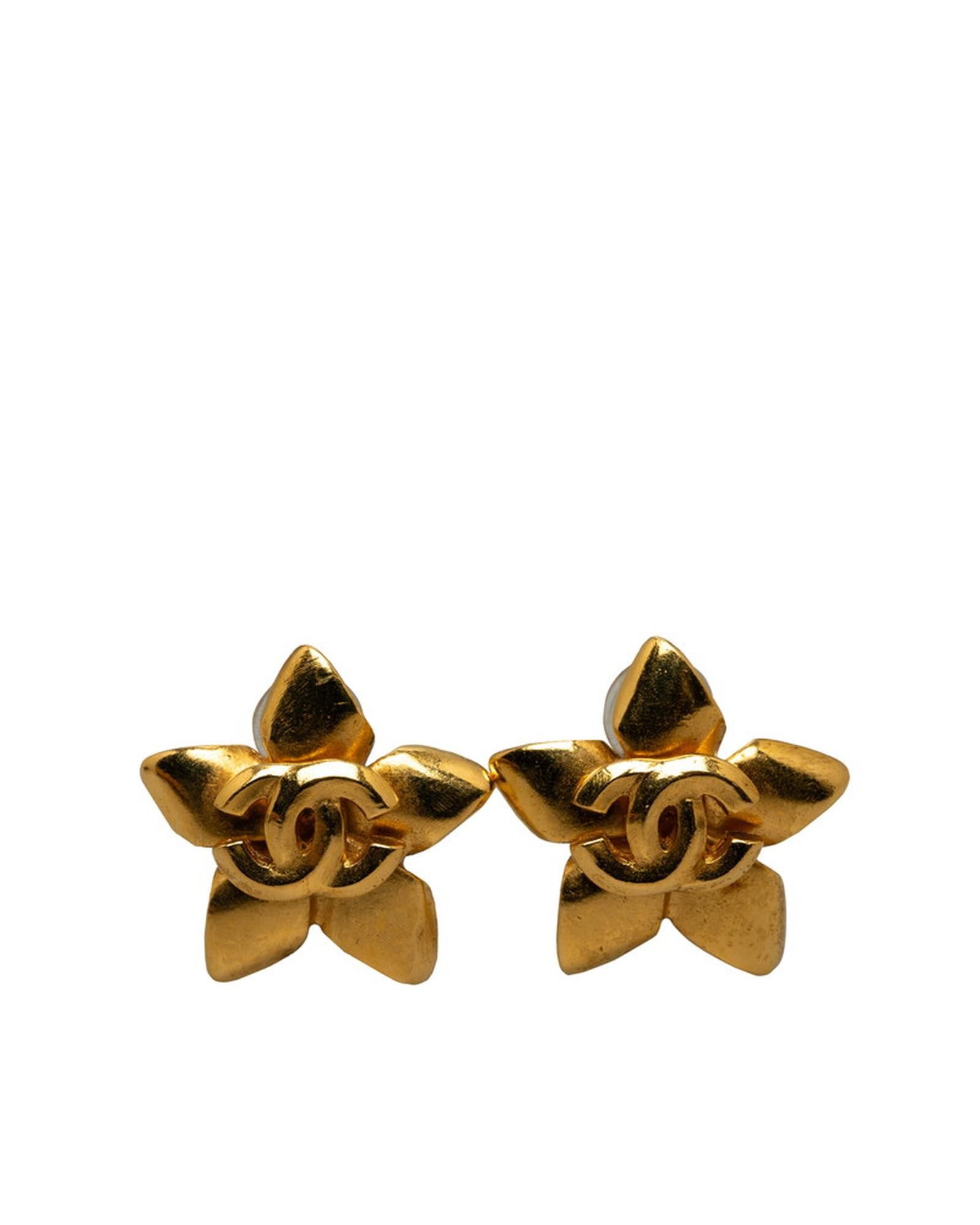 image of Gold Chanel Cc Star Clip On Earrings - Ab Condition, Women's