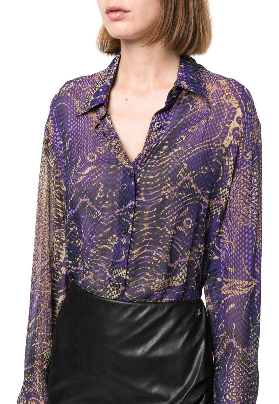 image of Avant Garde x Just Cavalli ds! Fw22 Just Cavalli Animal Print Purple Pattern Shirt in Snake Skin Pu